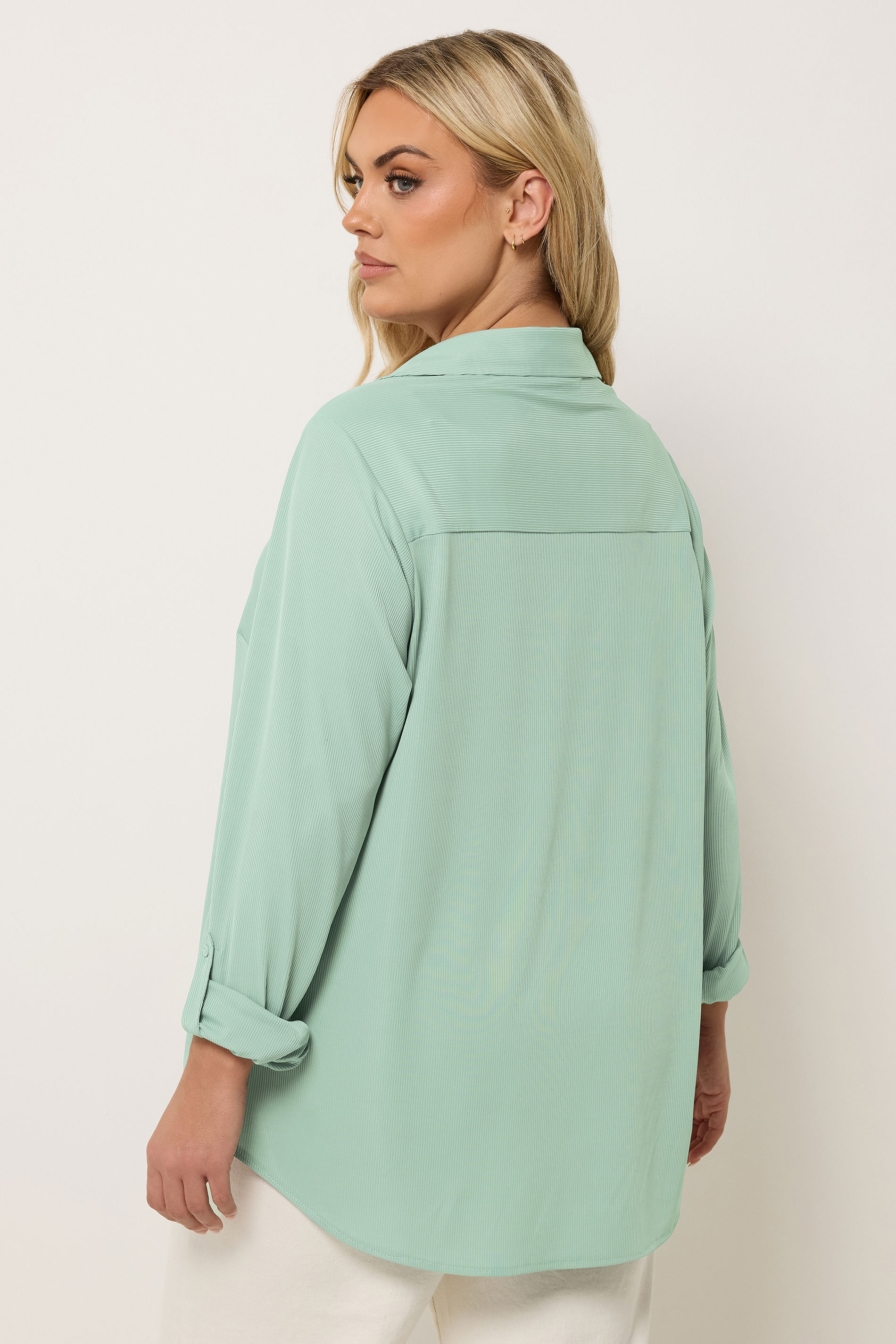 YOURS Plus Size Sage Green Ribbed Shirt | Yours Clothing 2