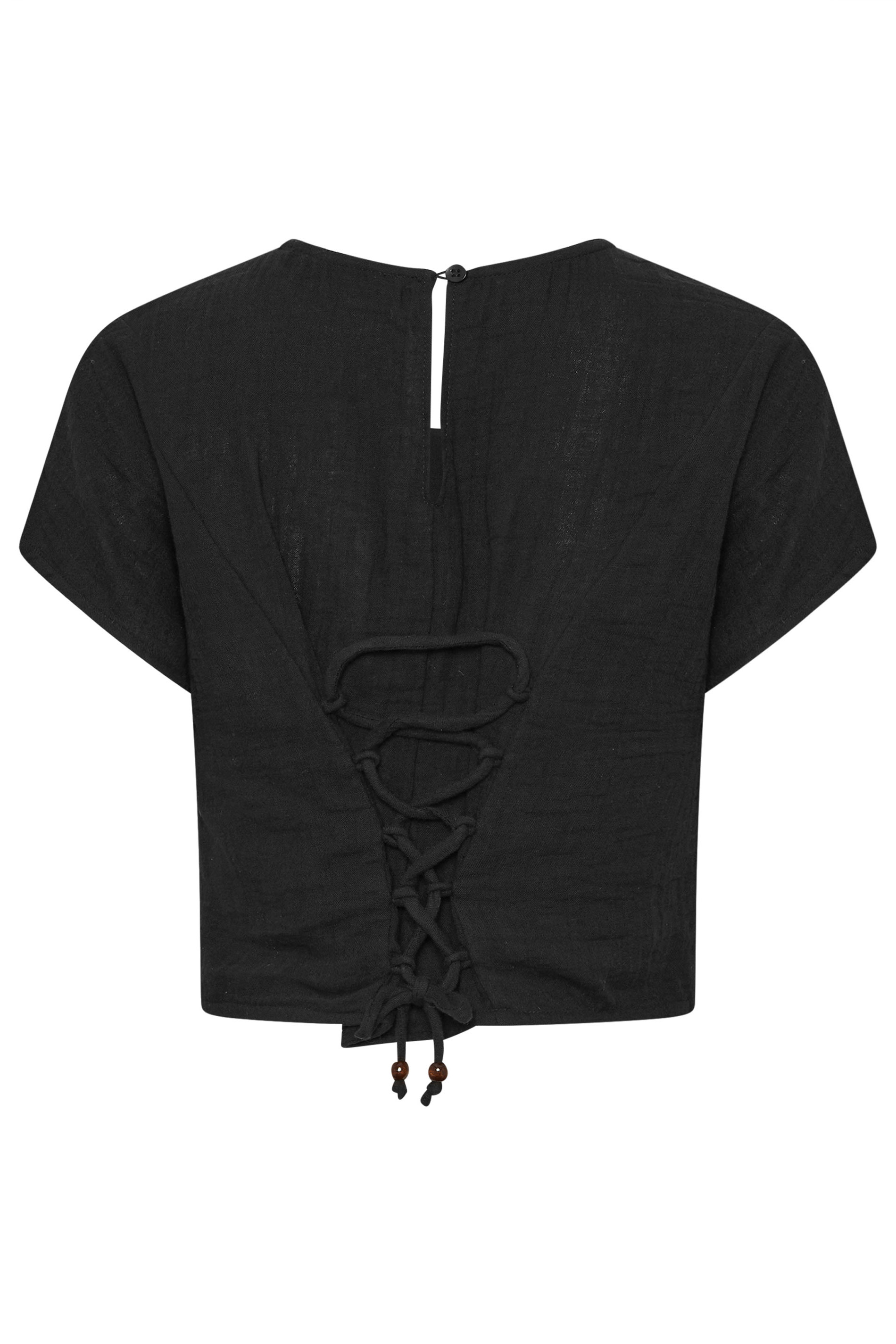 PixieGirl Petite Women's Black Cotton Lace Up Cheesecloth Top | PixieGirl 5