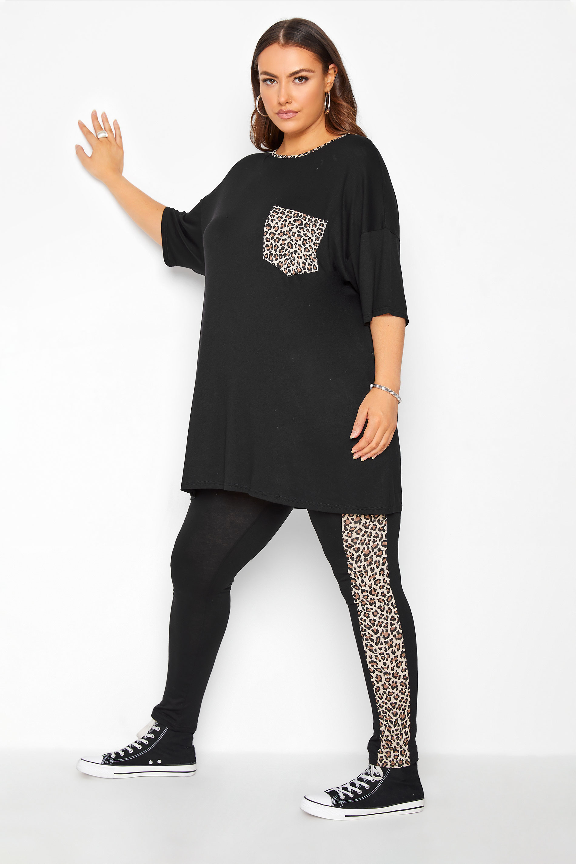Plus Size LIMITED COLLECTION Black Leopard Print Stripe Leggings | Yours Clothing 2