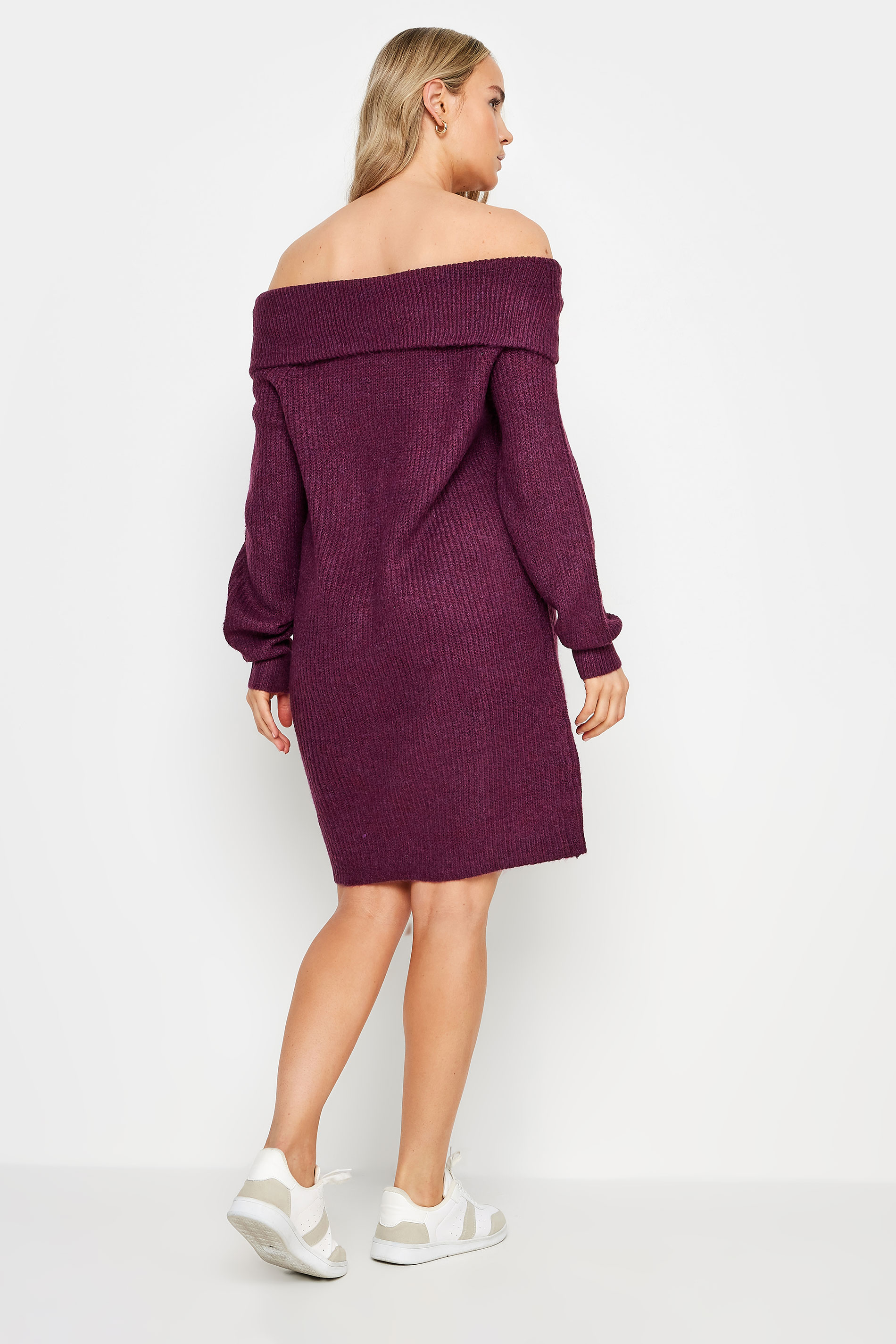 LTS Tall Womens Dark Purple Bardot Mini Jumper Dress | Long Tall Sally 3