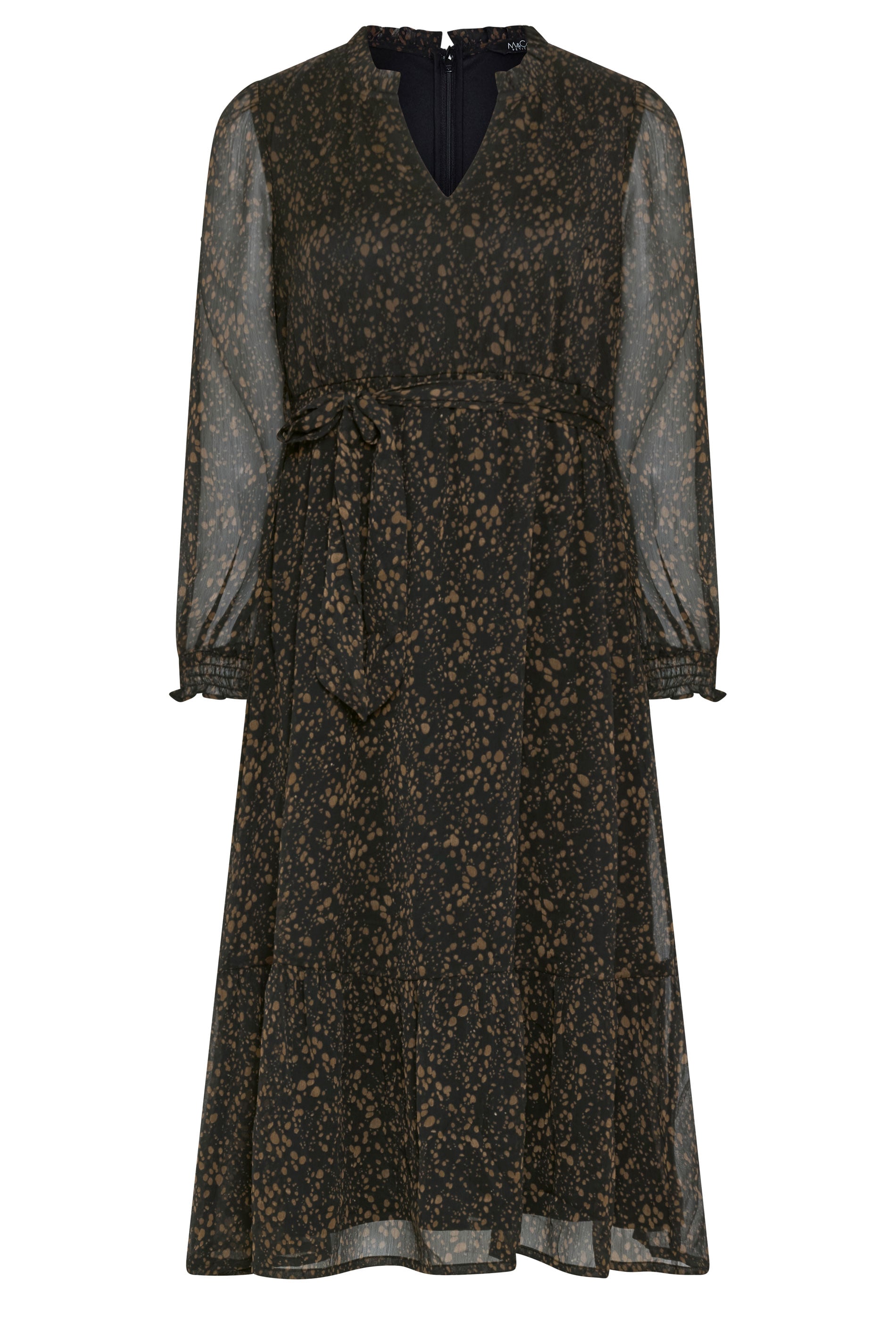 M&Co Petite Brown Abstract Spot Midi Dress | M&Co 1