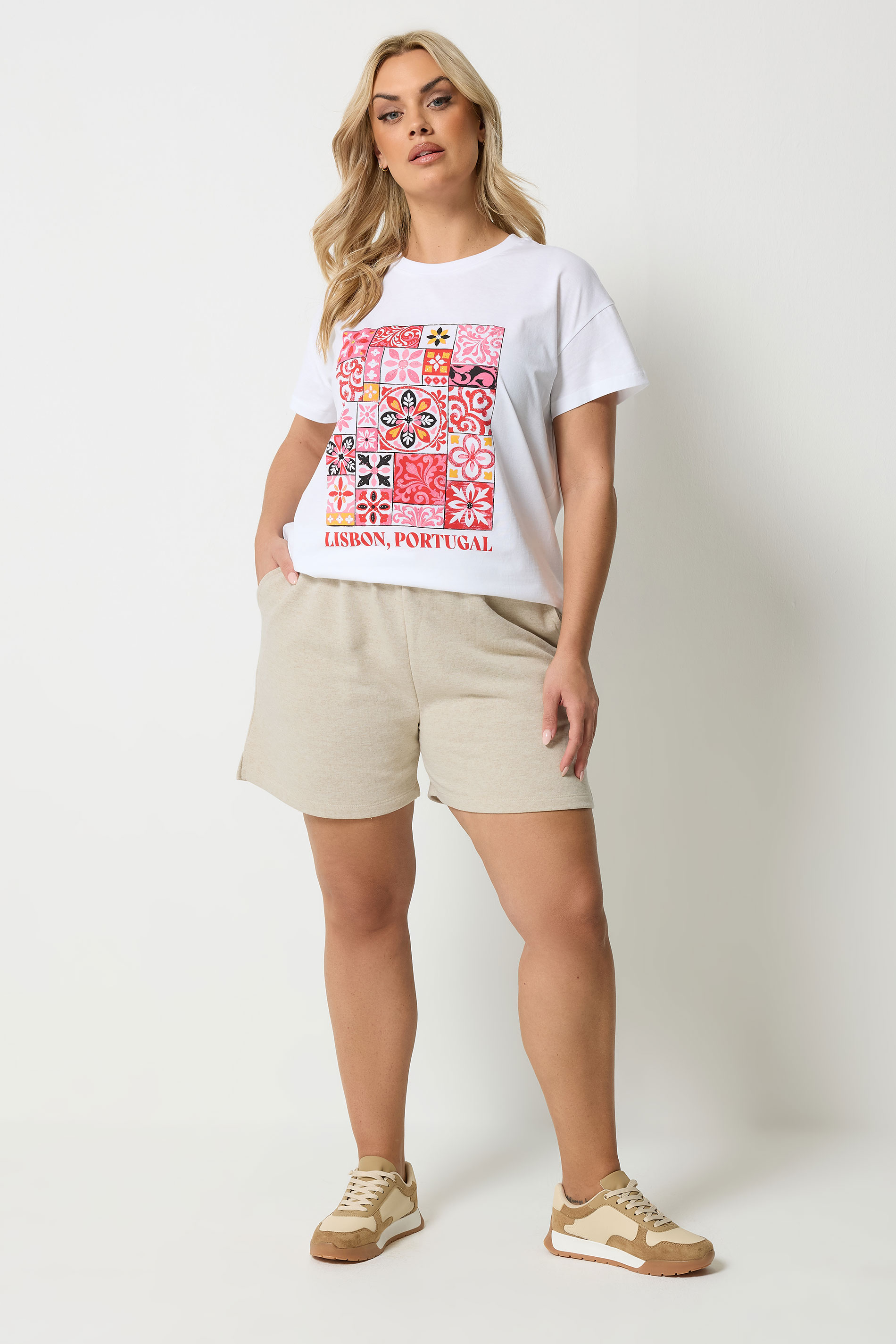 YOURS Plus Size Natural Brown Jogger Shorts | Yours Clothing 1