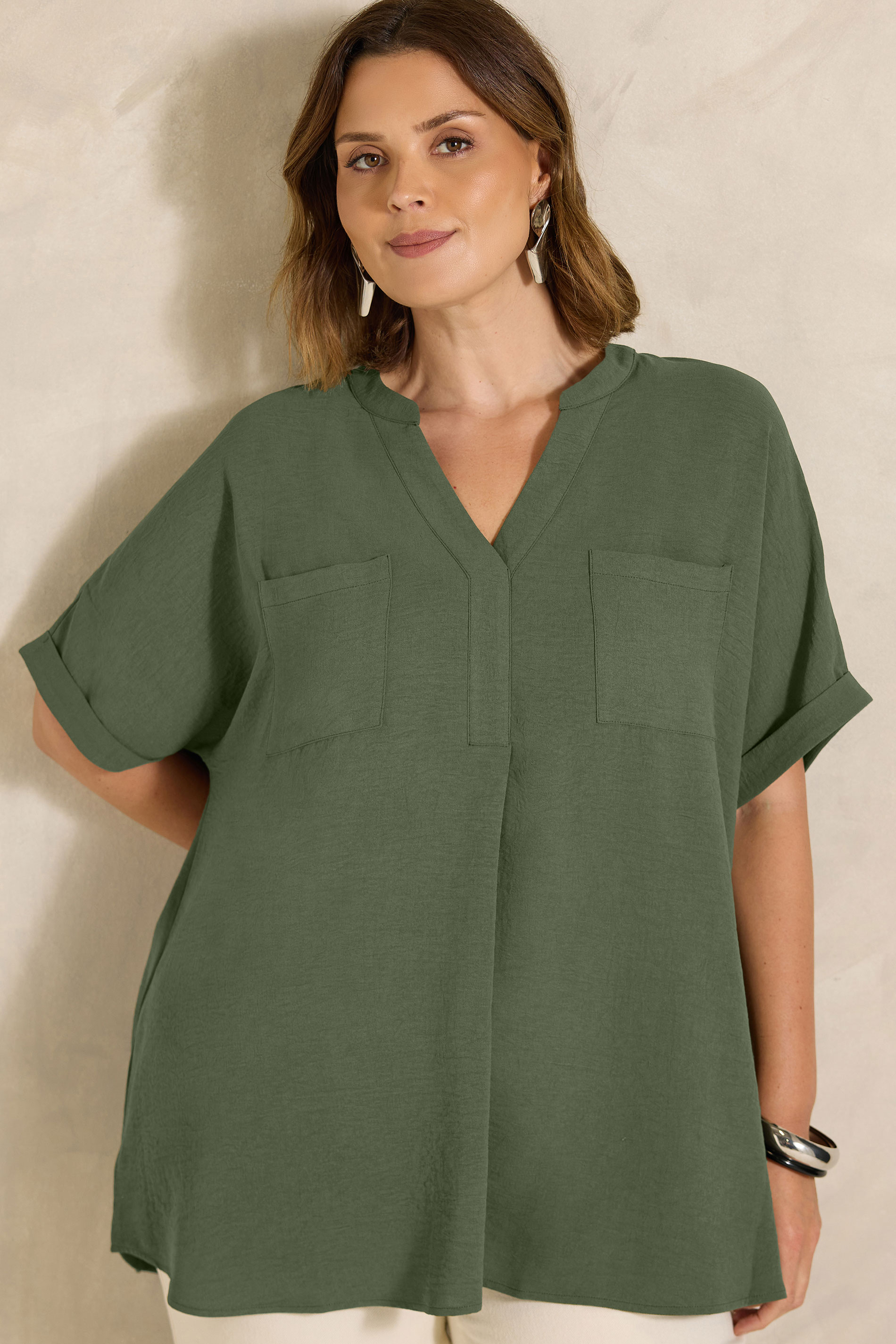 EVANS Plus Size Khaki Green Overhead Utility Shirt | Evans 3