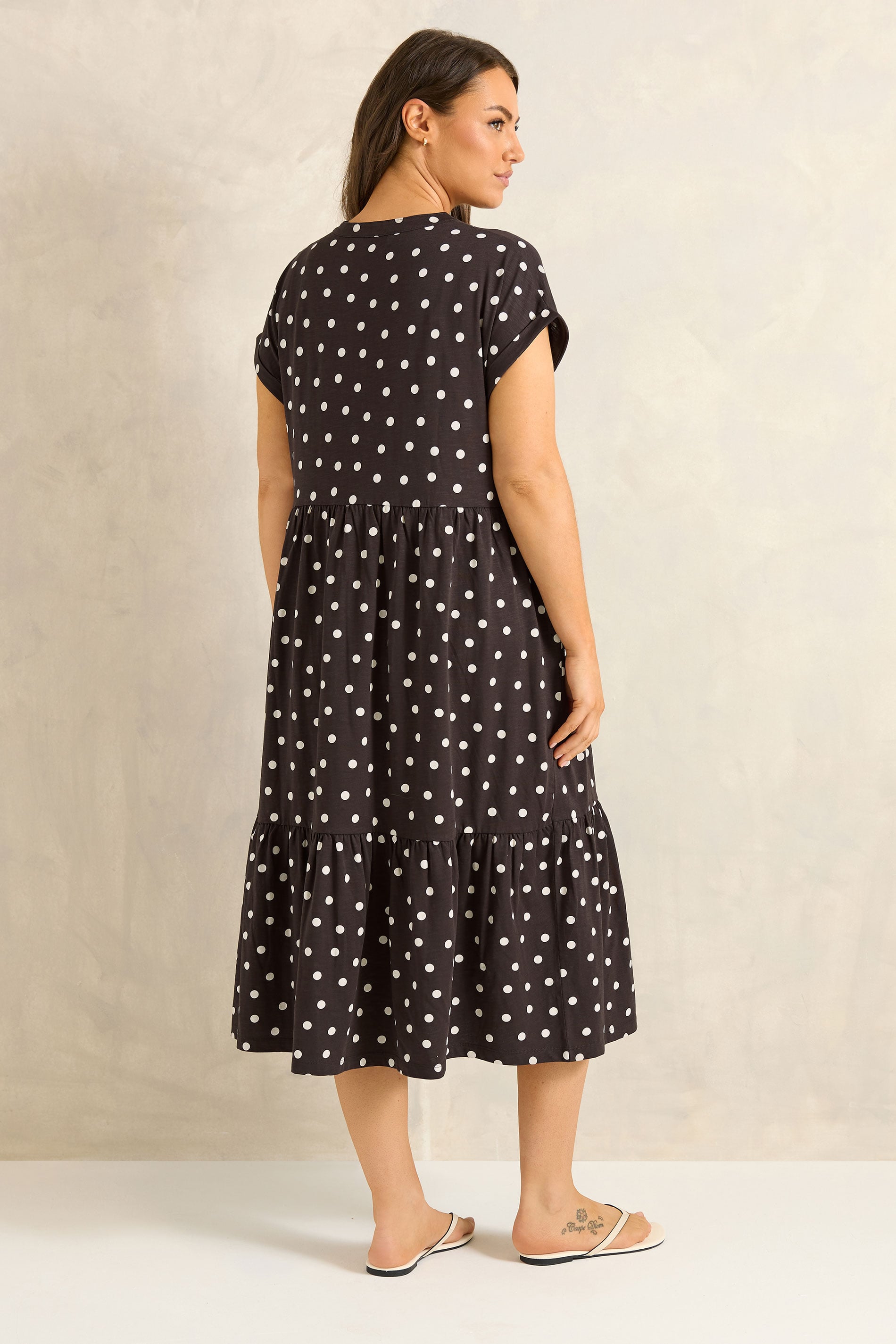 EVANS Plus Size Chocolate Brown Cotton Spot Dress | Evans 2