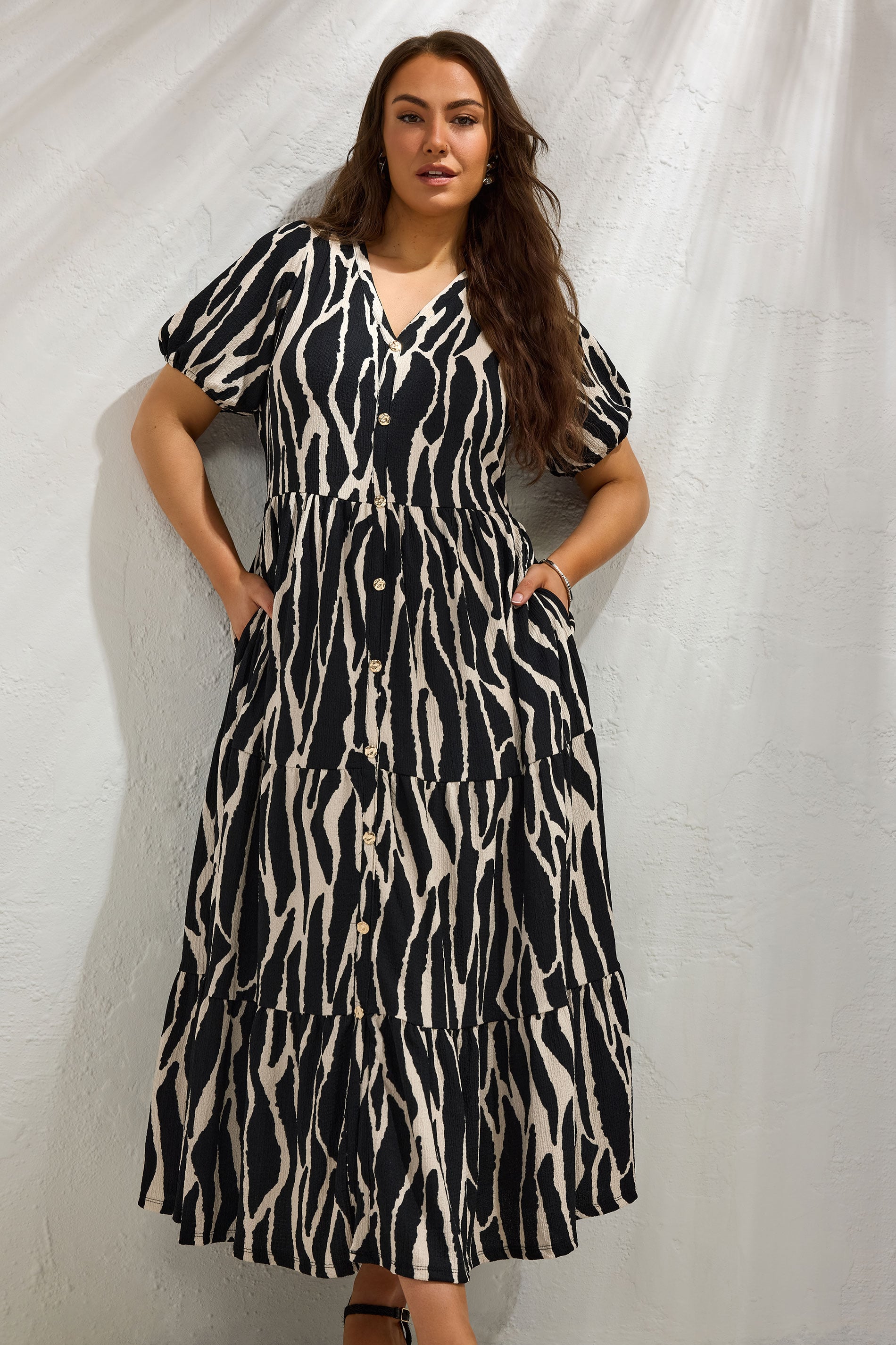 EVANS Plus Size Black Zebra Print Tiered Maxi Dress | Evans 3