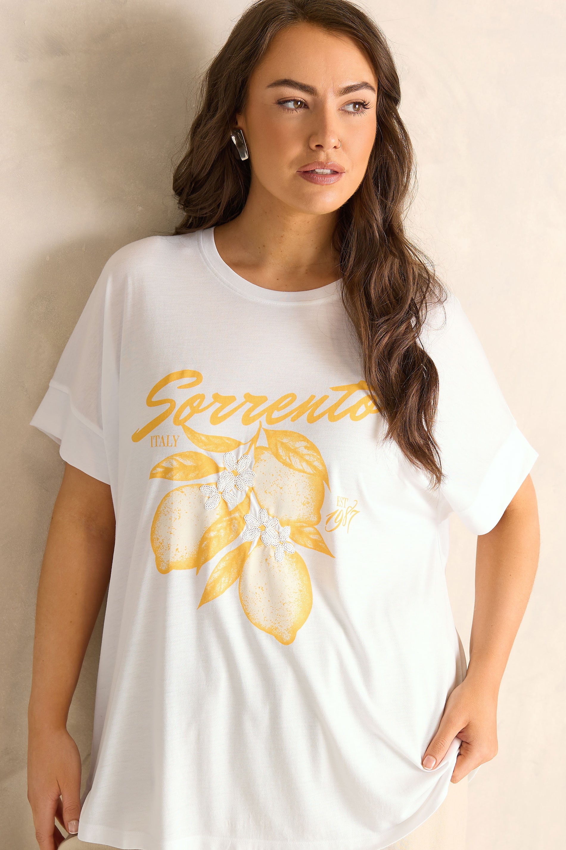 EVANS Plus Size White Lemon Print Graphic T-Shirt | Evans 1