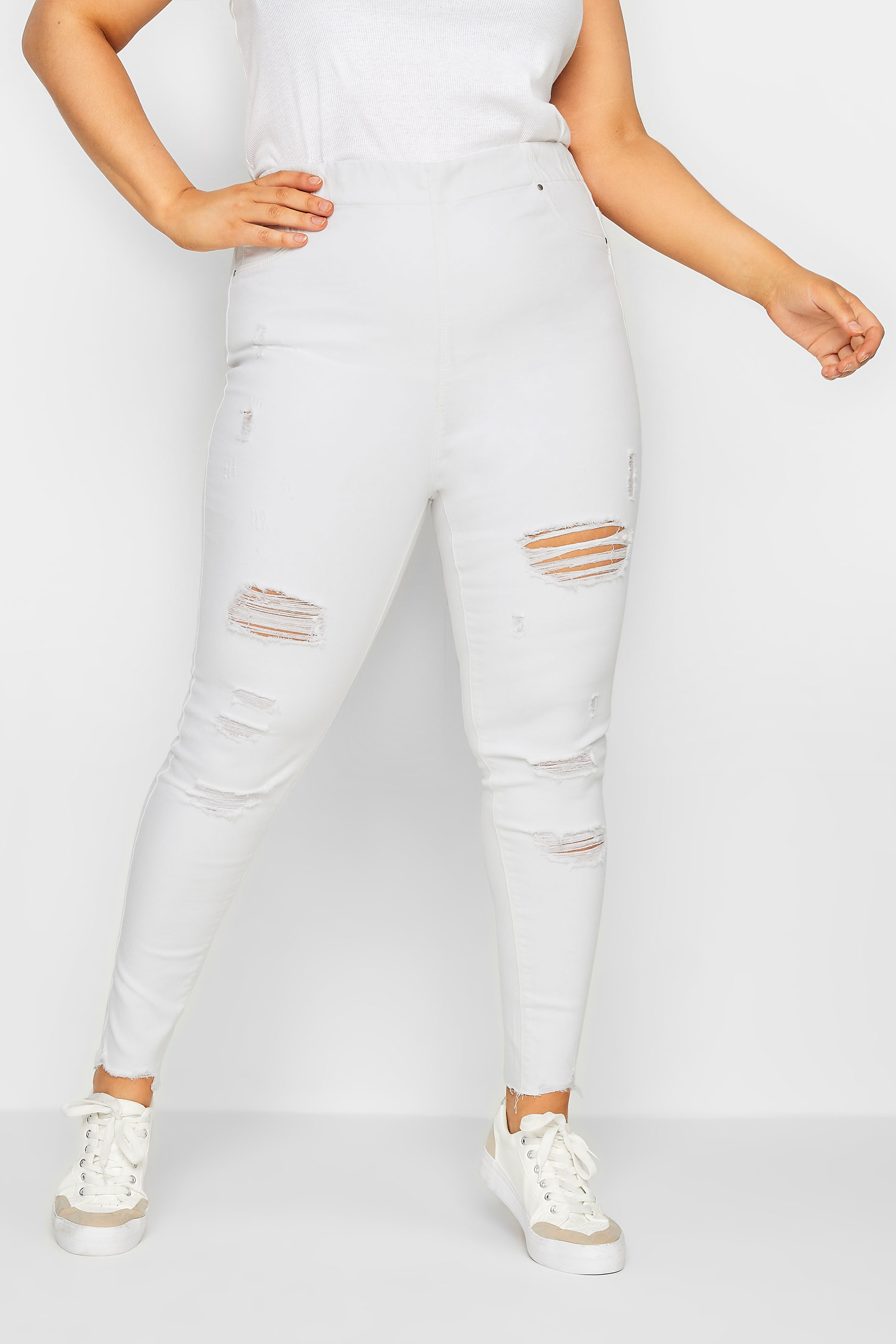 YOURS Plus Size White Stretch Extreme Ripped JENNY Jeggings | Yours Clothing 1