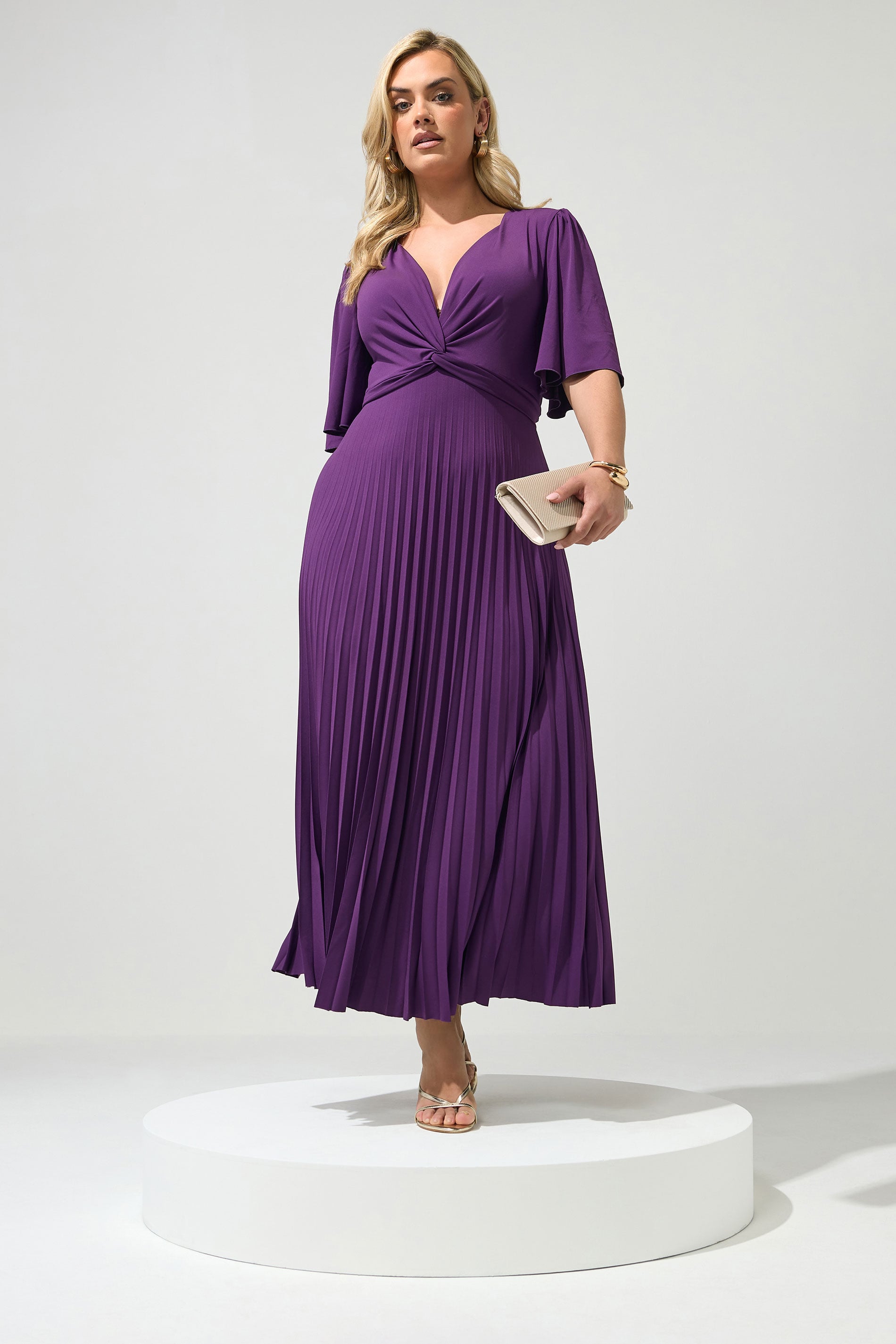 YOURS LONDON Plus Size Plum Purple Knot Pleated Maxi Dress | Yours Clothing 3