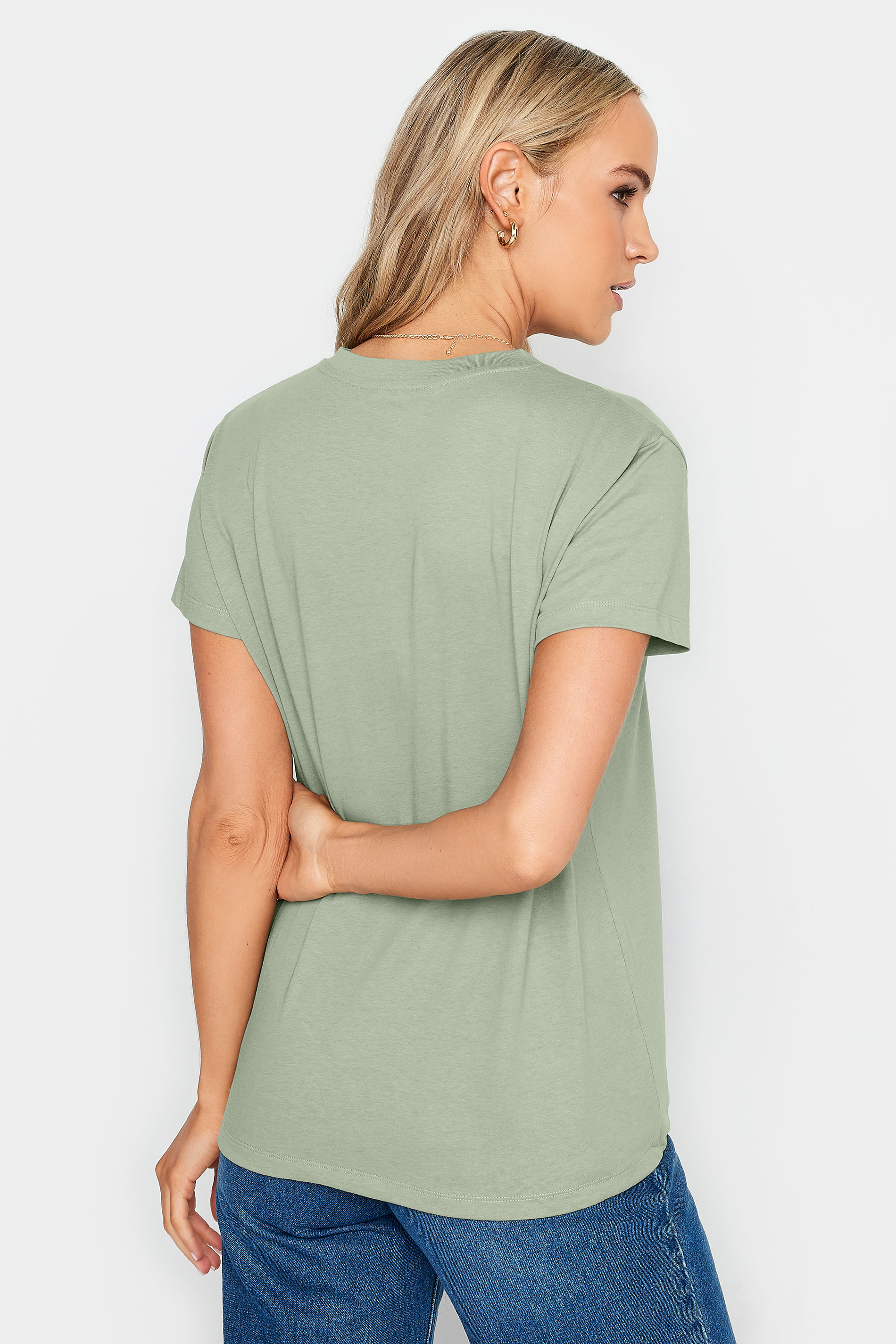 LTS Tall Khaki Green Drawstring Hem Cotton T-Shirt | Long Tall Sally 3