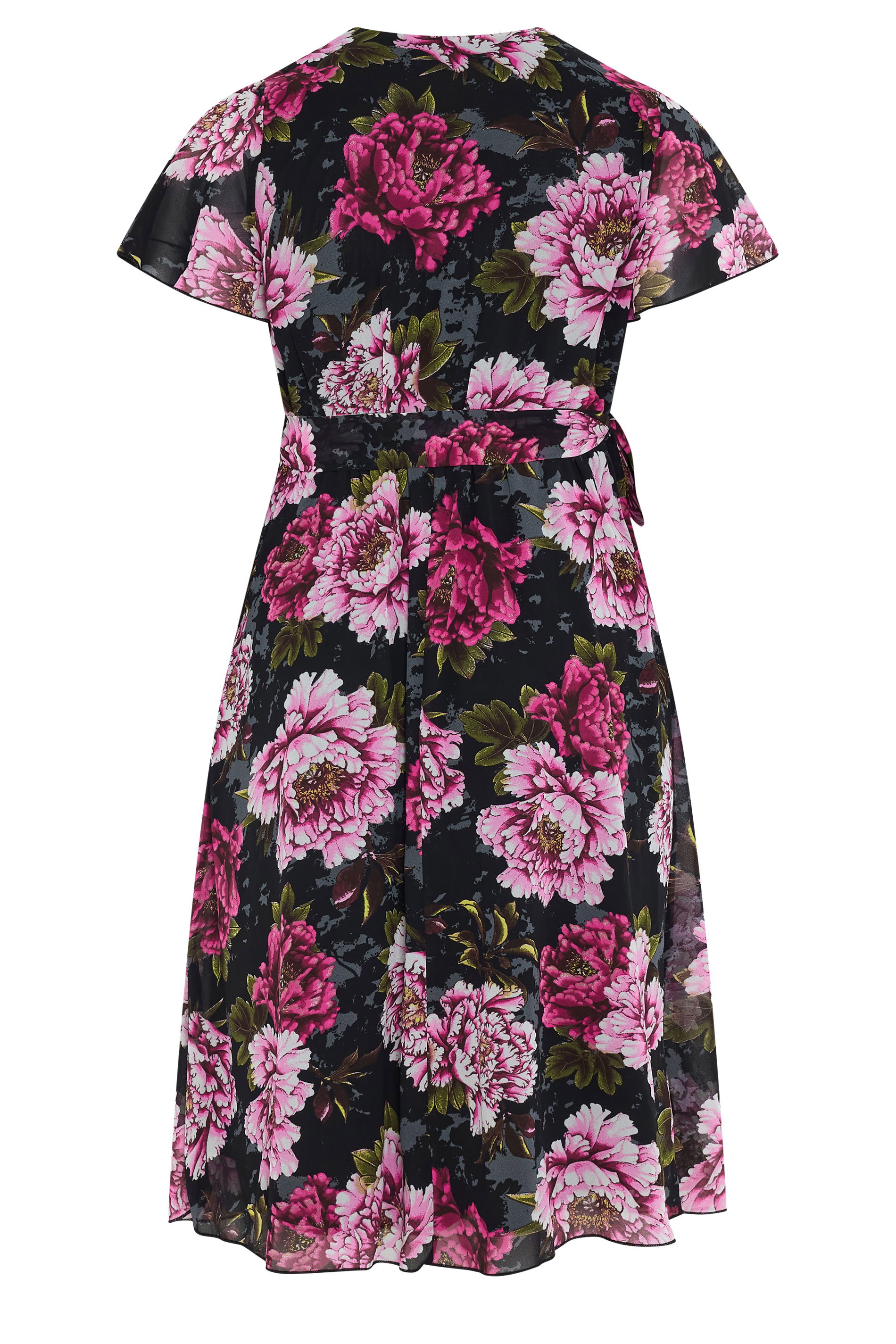 YOURS LONDON Plus Size Black & Pink Floral Wrap Dress | Yours Clothing 6