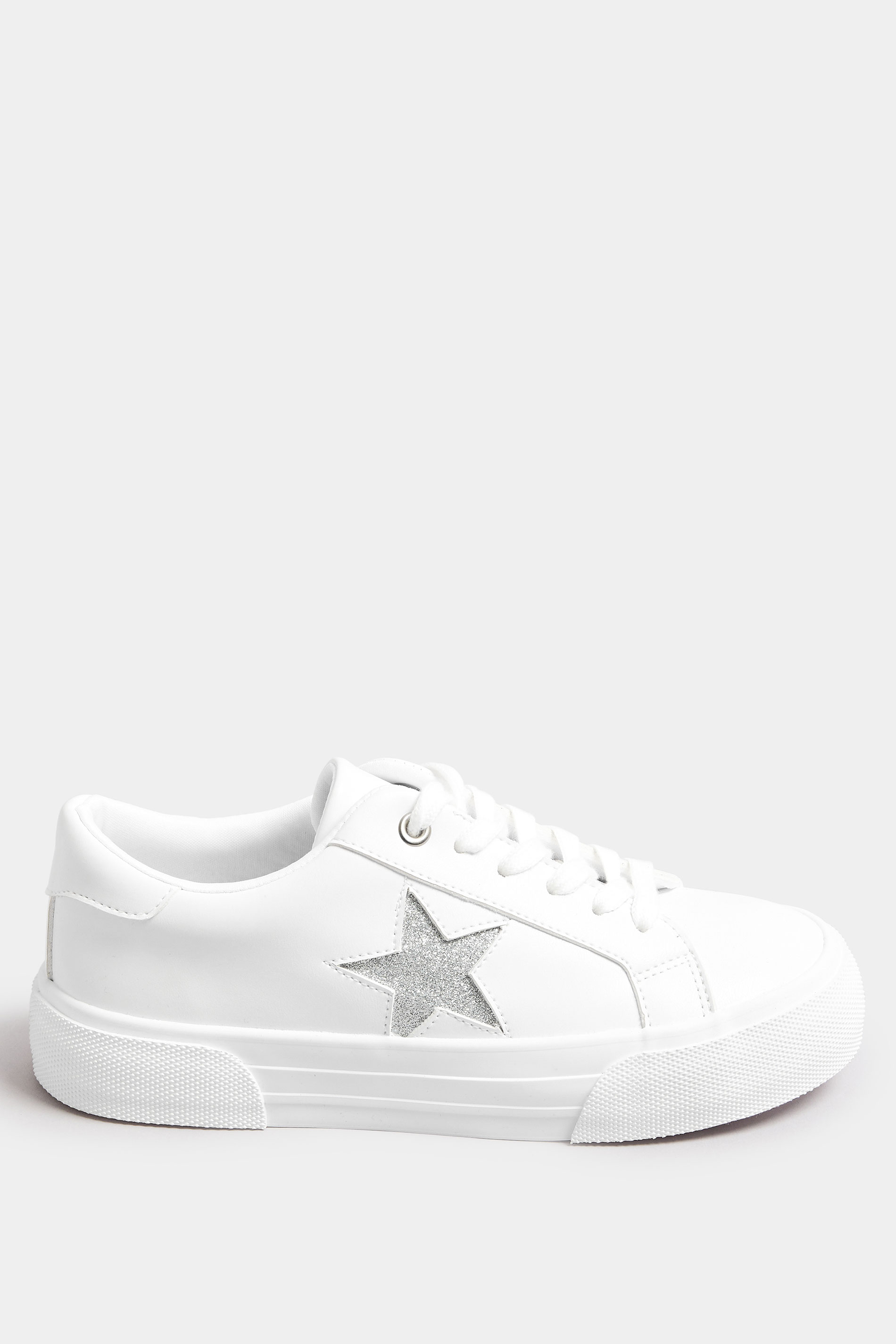 White Glitter Star Trainers In Extra Wide EEE Fit | Yours Clothing 3
