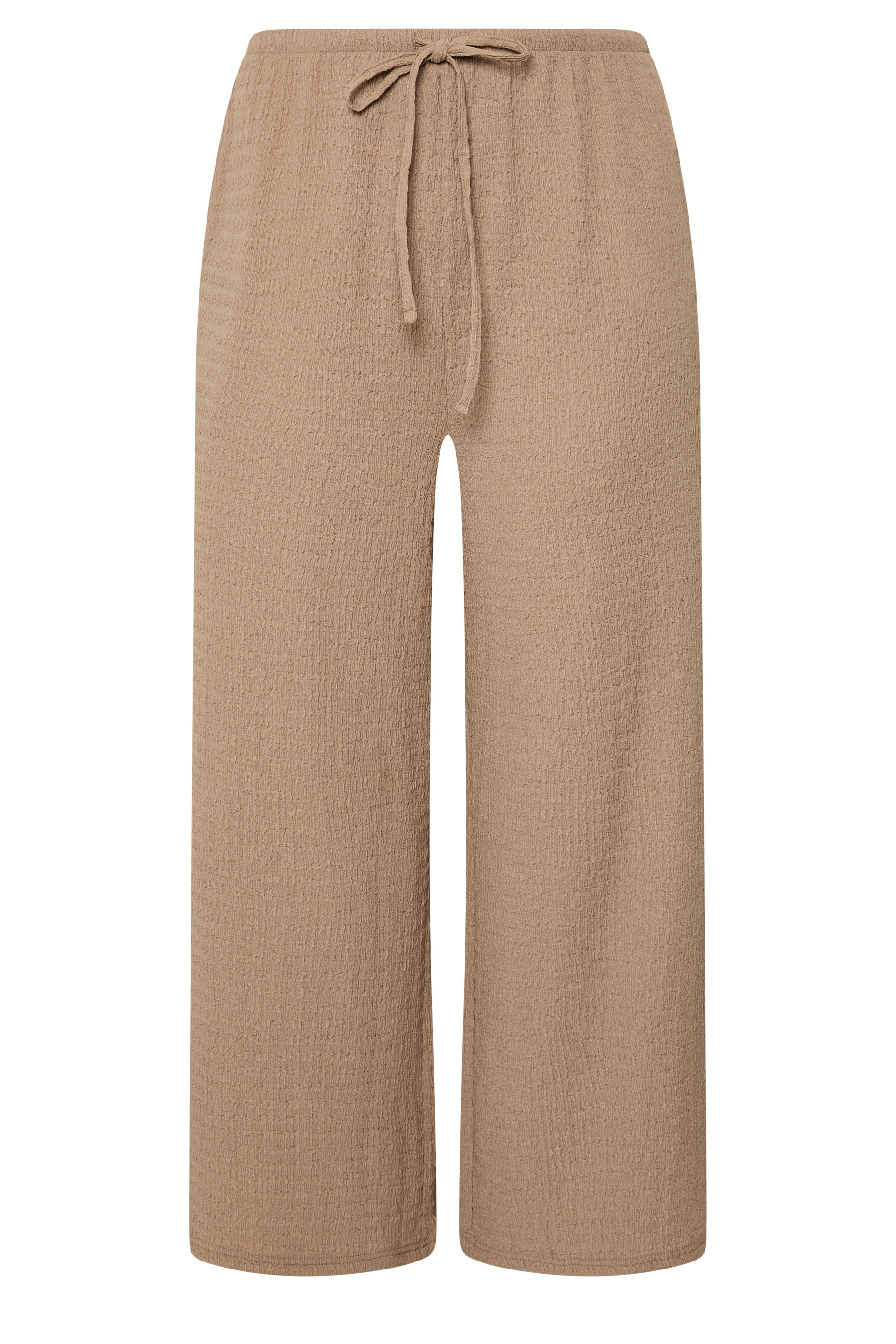 YOURS Plus Size Natural Brown Wide Leg Crinkle Trousers | Yours Clothing 5