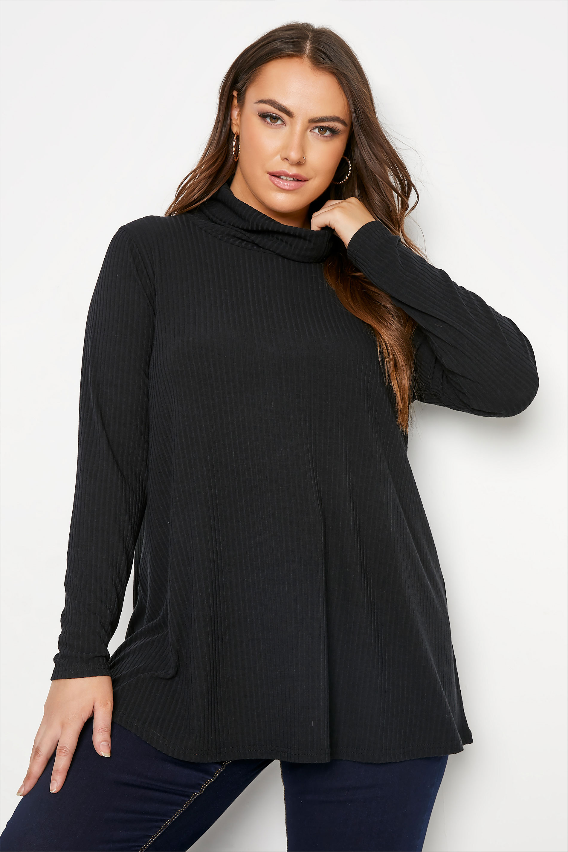 Curve Black Ribbed Roll Neck Top 1