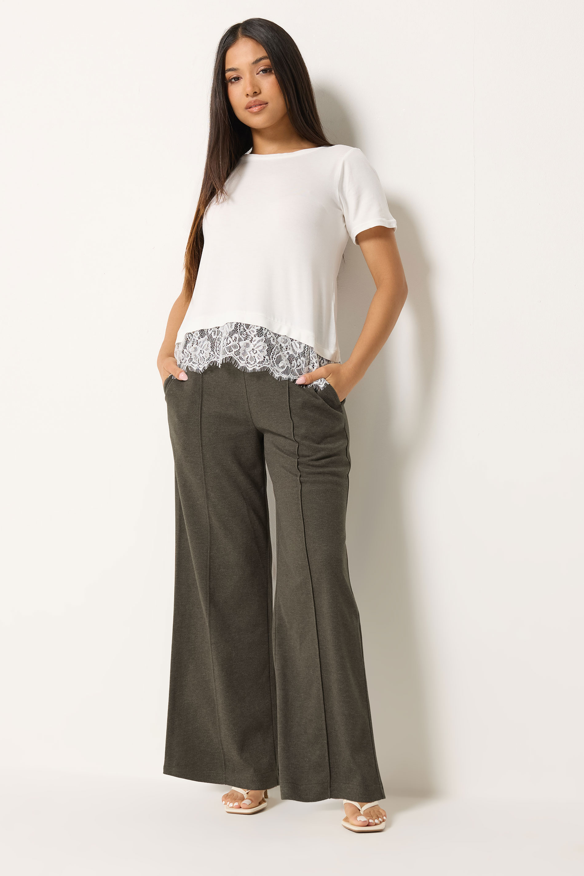 M&Co Petite Chocolate Brown Wide Leg Pintuck Trousers | M&Co 3
