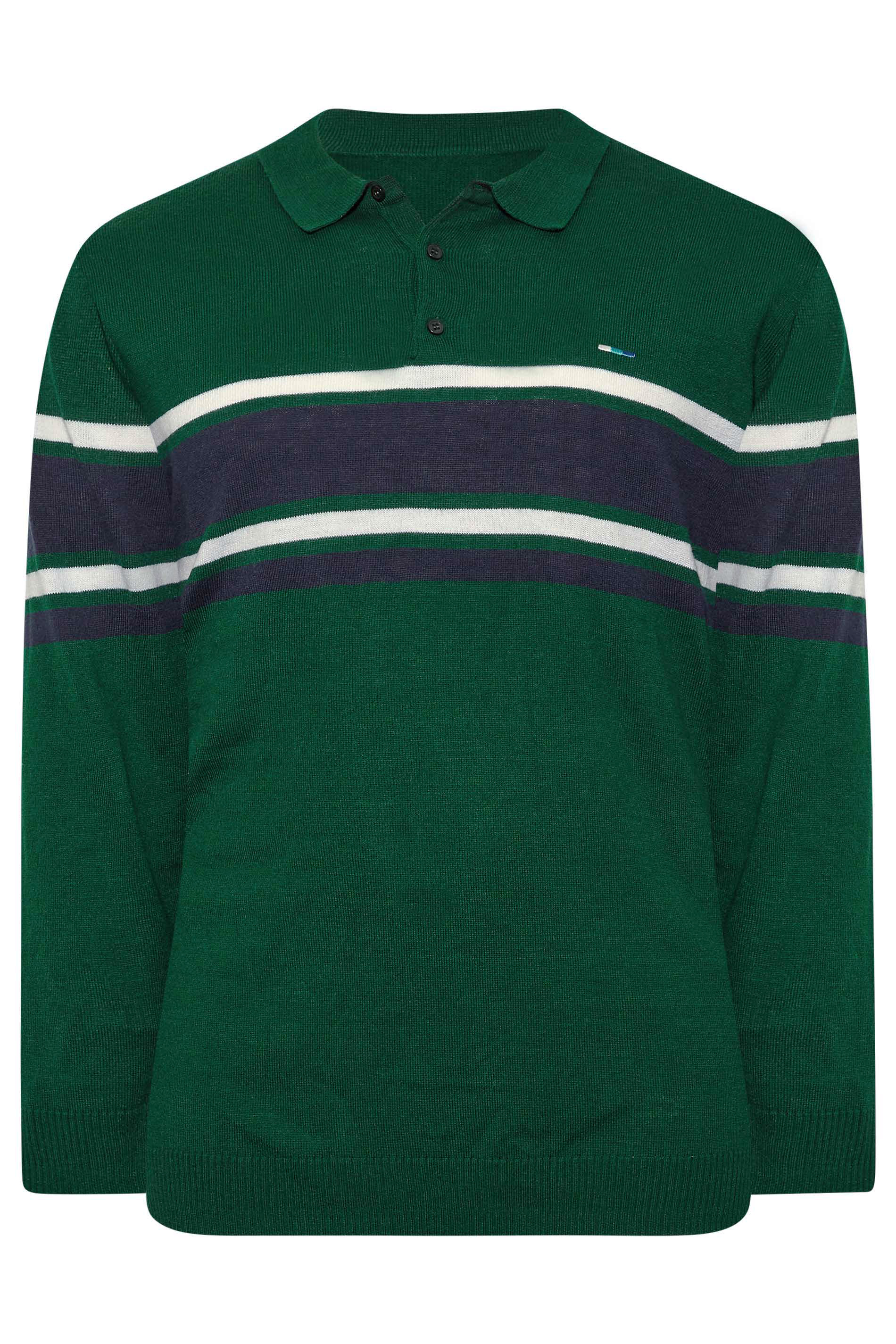 BadRhino Big & Tall Forest Green Stripe Long Sleeve Knitted Polo Shirt | BadRhino 3