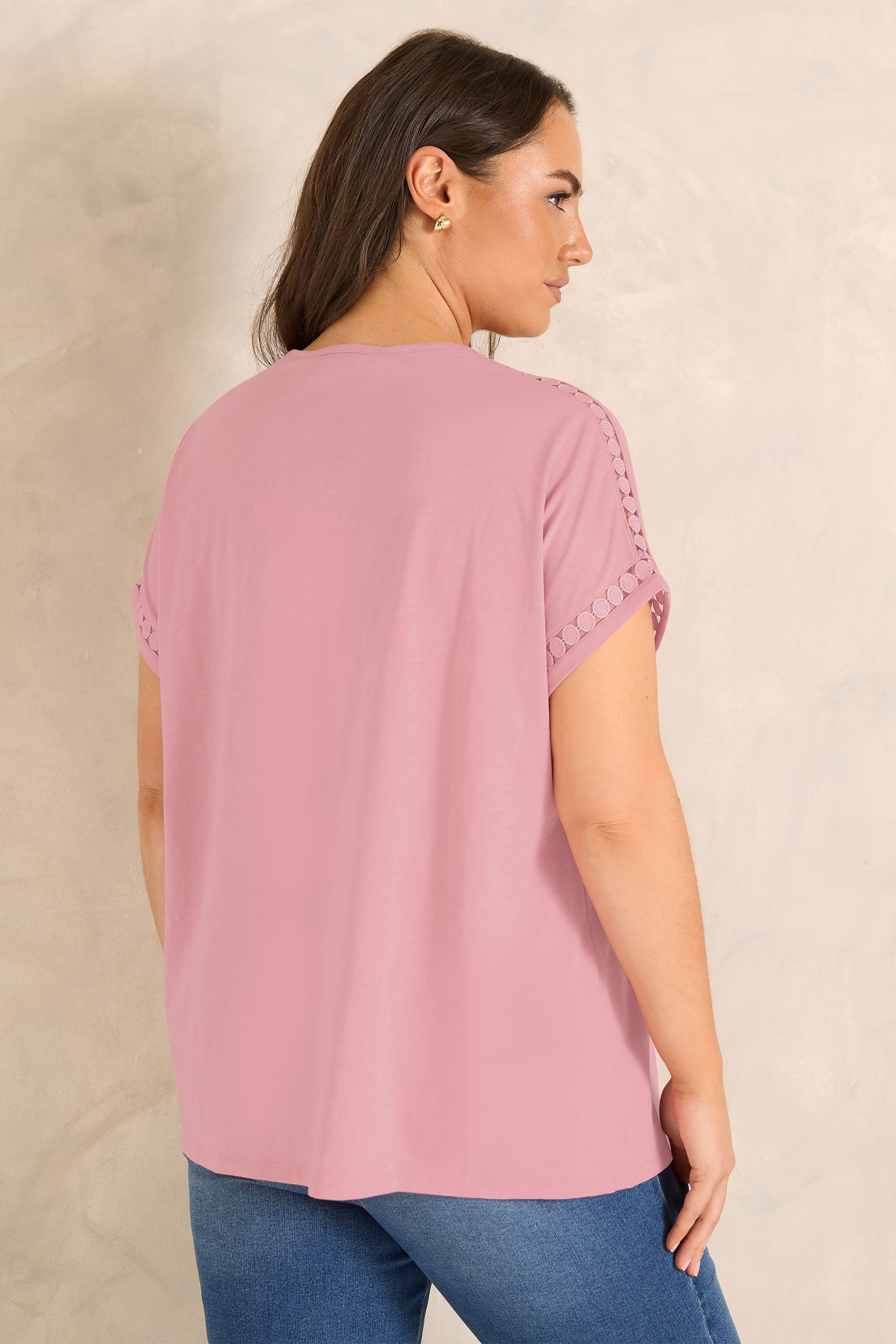 EVANS Plus Size Pink Crochet Trim T-Shirt | Evans  2