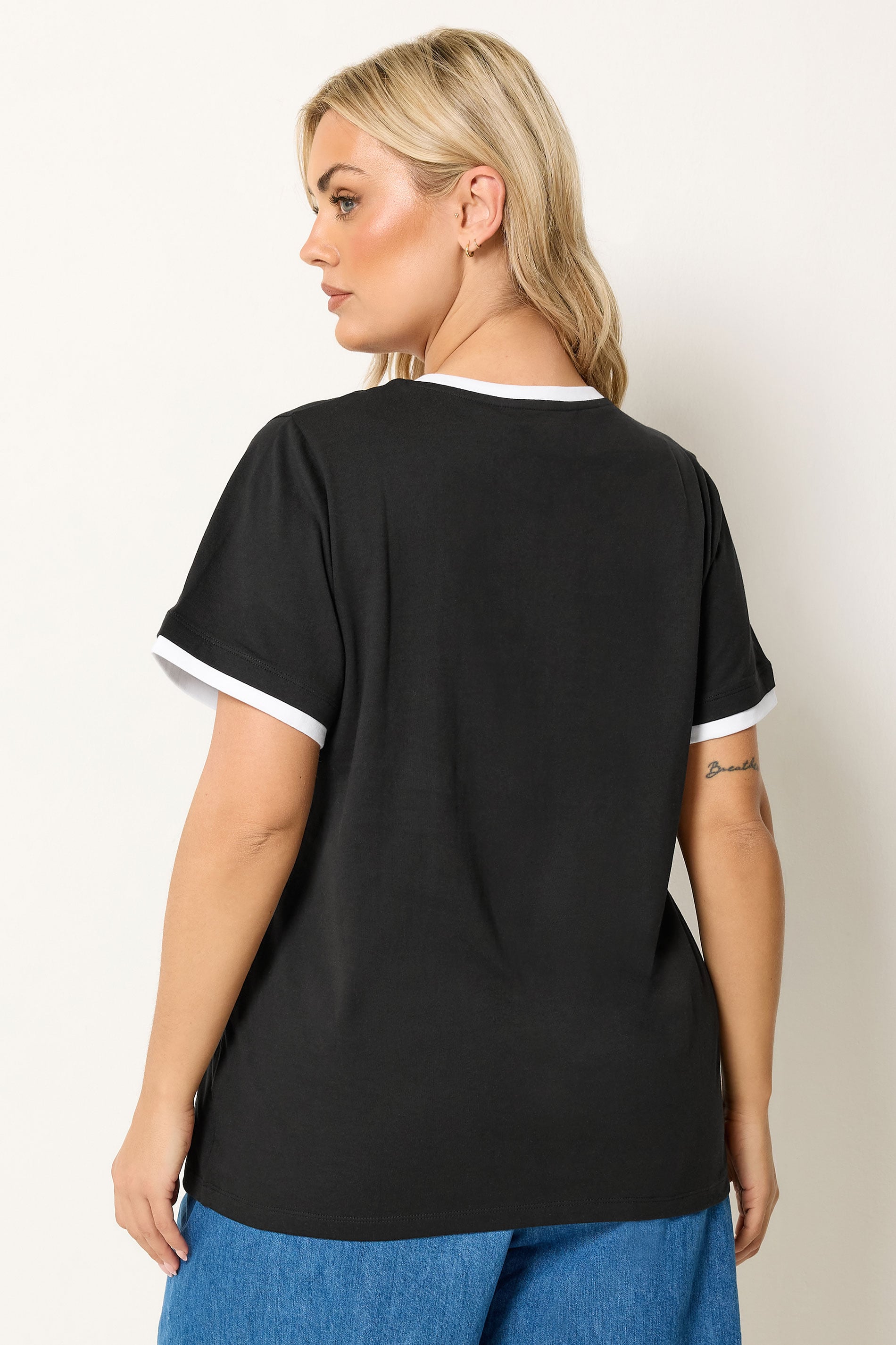 YOURS Plus Size Black Contrast Trim T-Shirt | Yours Clothing 2
