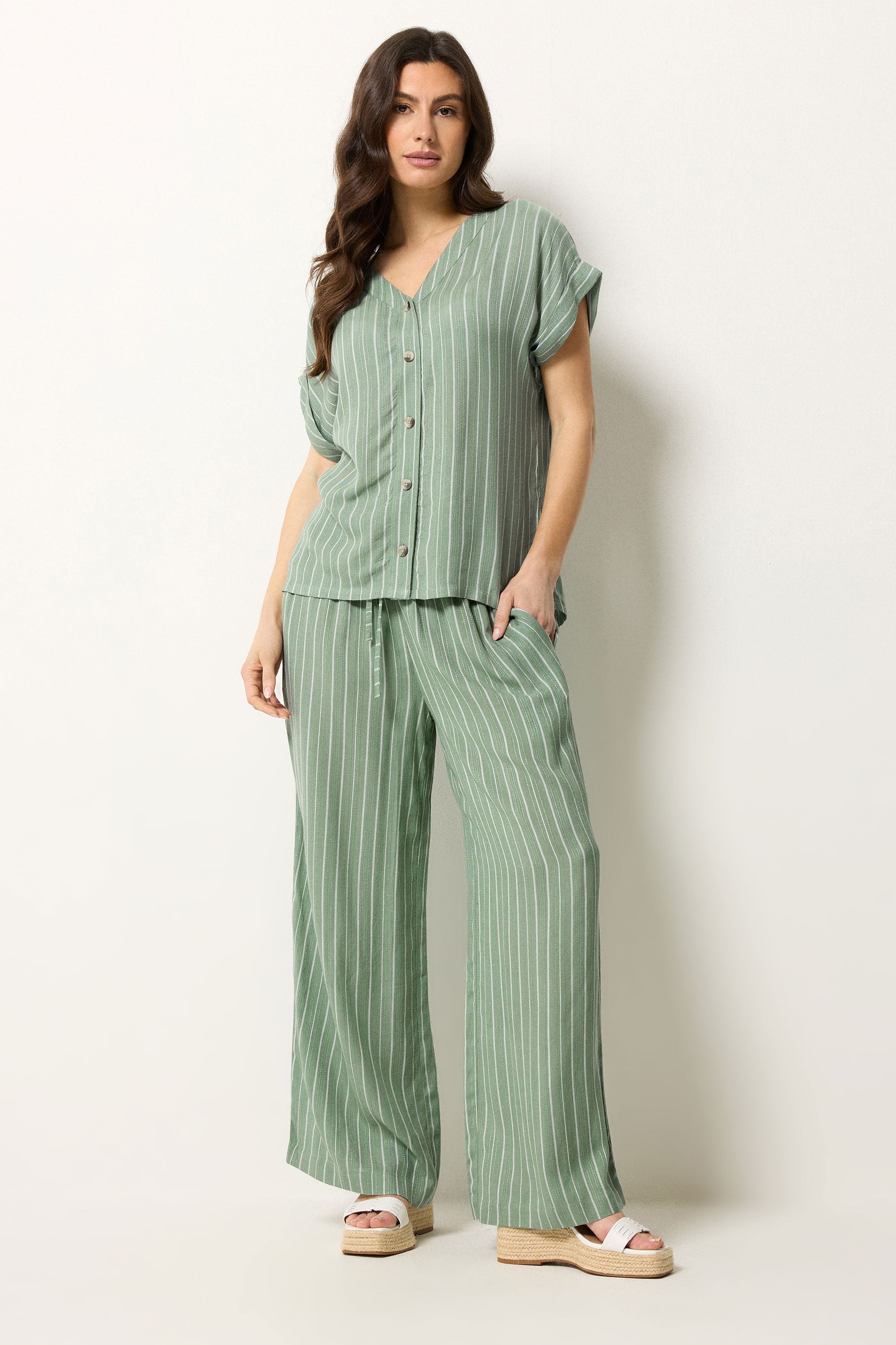 M&Co Green Stripe Print Short Sleeve Blouse | M&Co 5