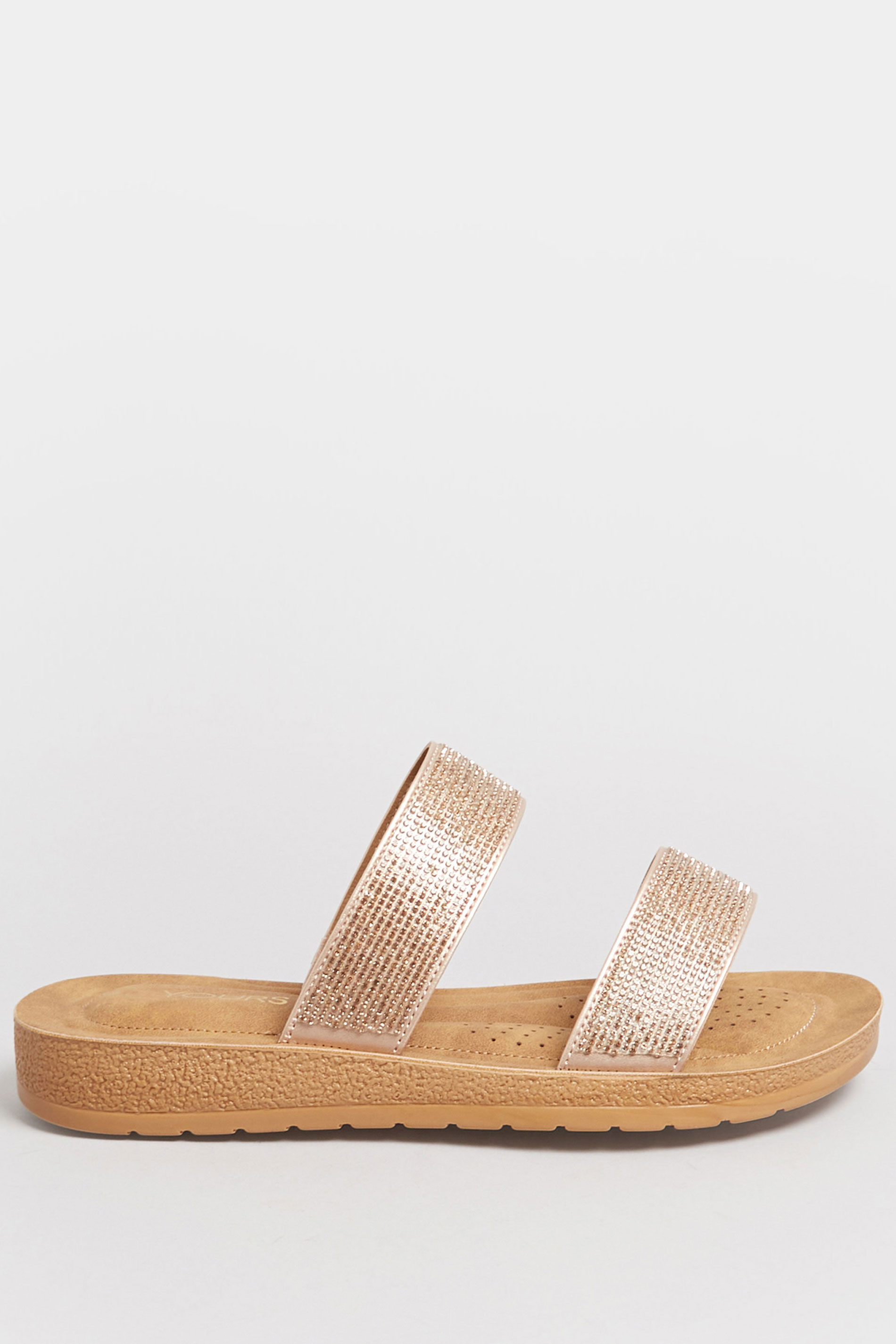 Rose Gold & Brown Glitter Strap Mule Sandals In Extra Wide EEE Fit | Yours Clothing  3