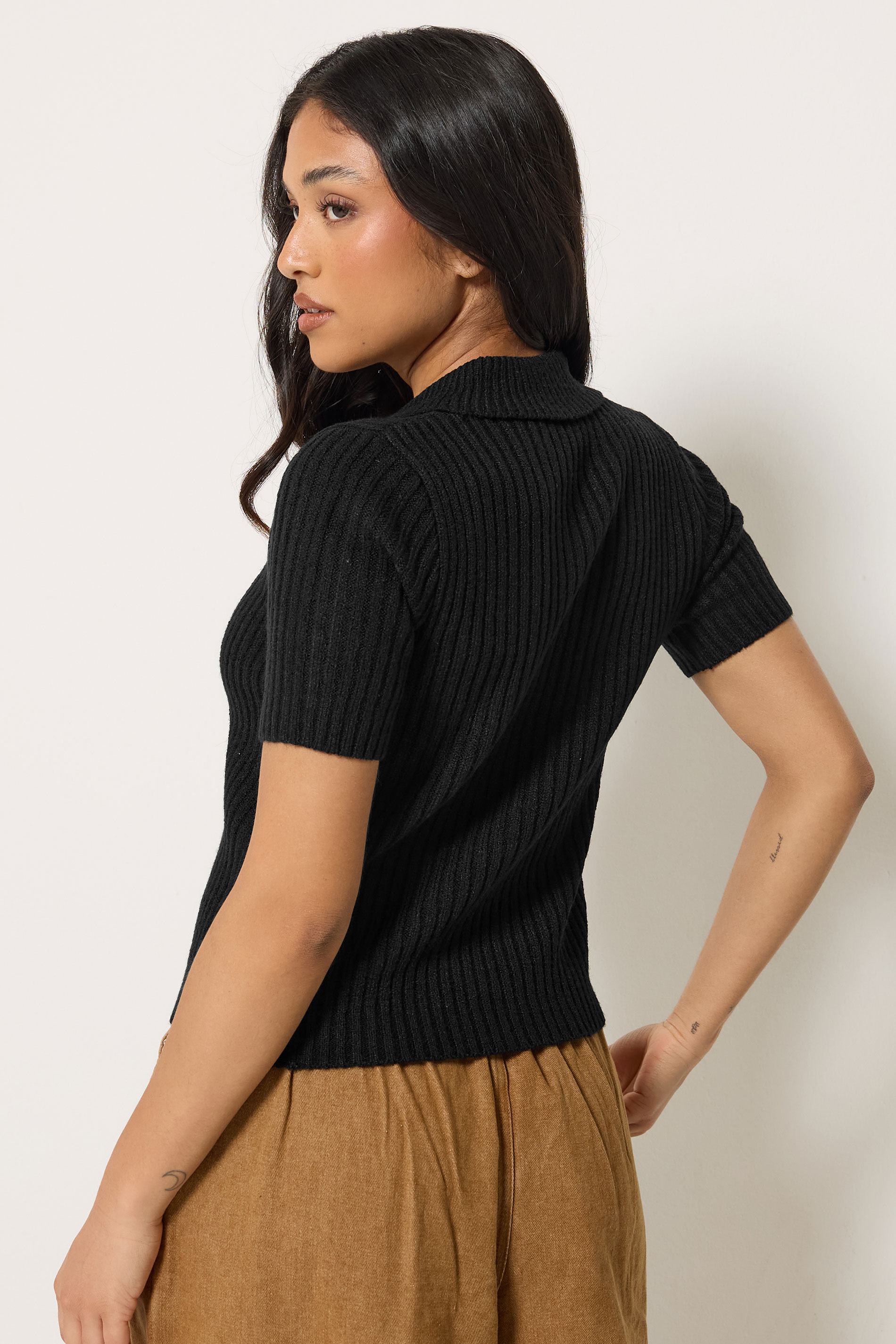 PixieGirl Petite Women's Black Short Sleeve Knitted Zip Cardigan | PixieGirl 2