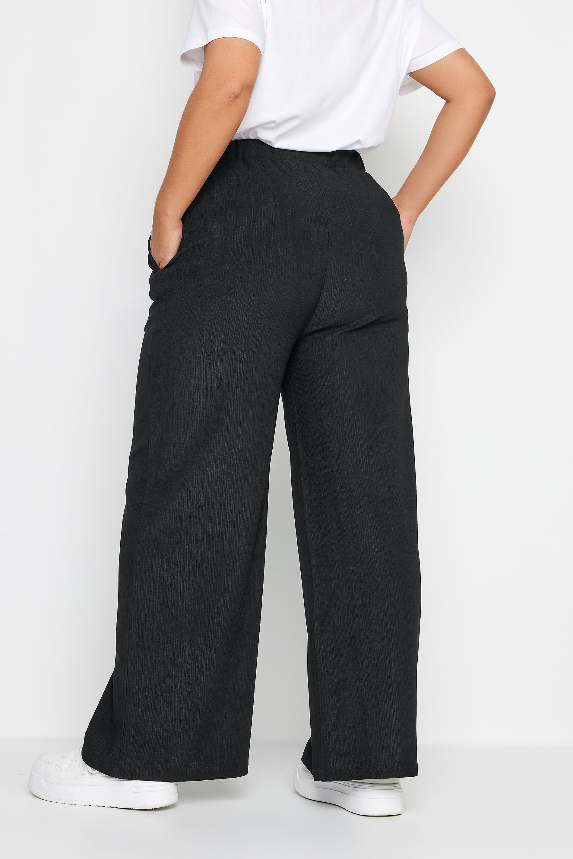 YOURS Plus Size Black Textured Wide Leg Trousers | Yours Clothing 3
