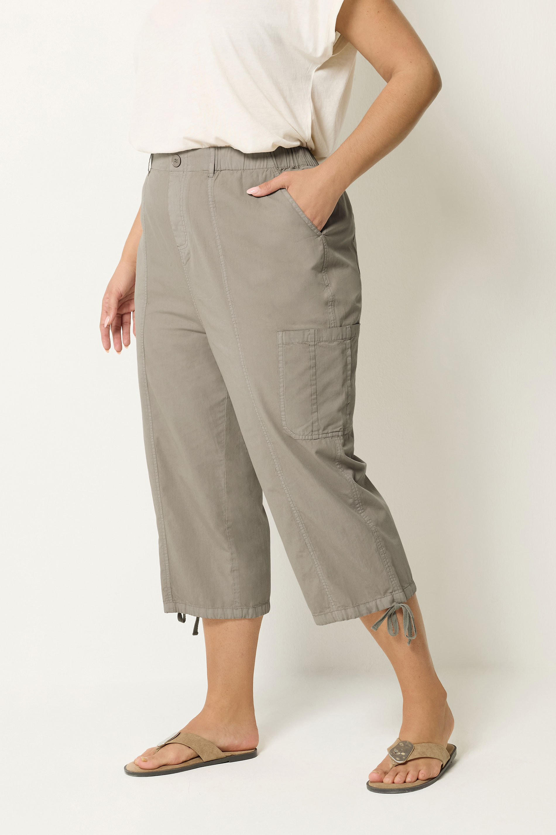 YOURS Plus Size Brown Cropped Cargo Trousers | Yours Clothing 3