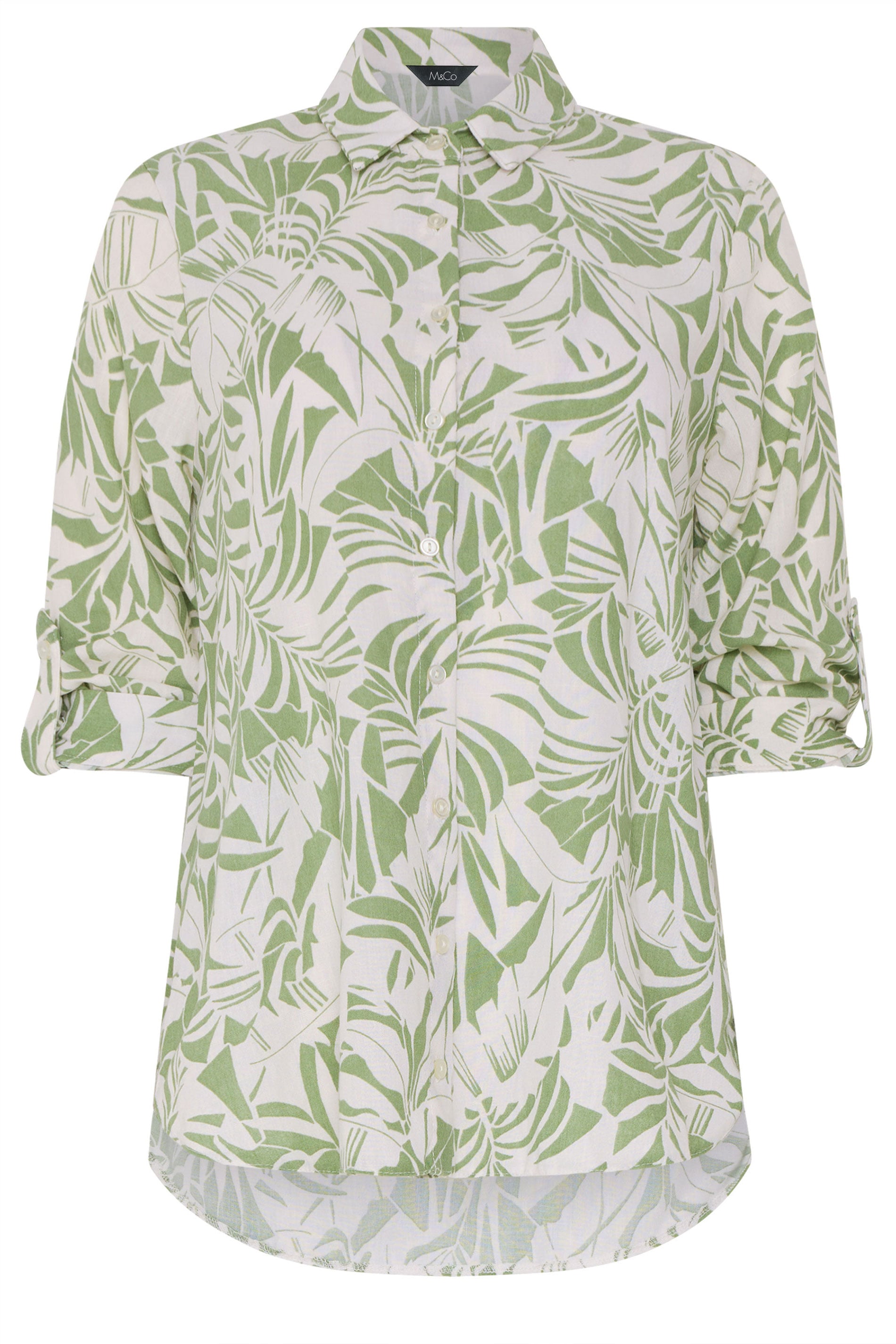 M&Co Khaki Green Leaf Print Tab Sleeve Shirt 5