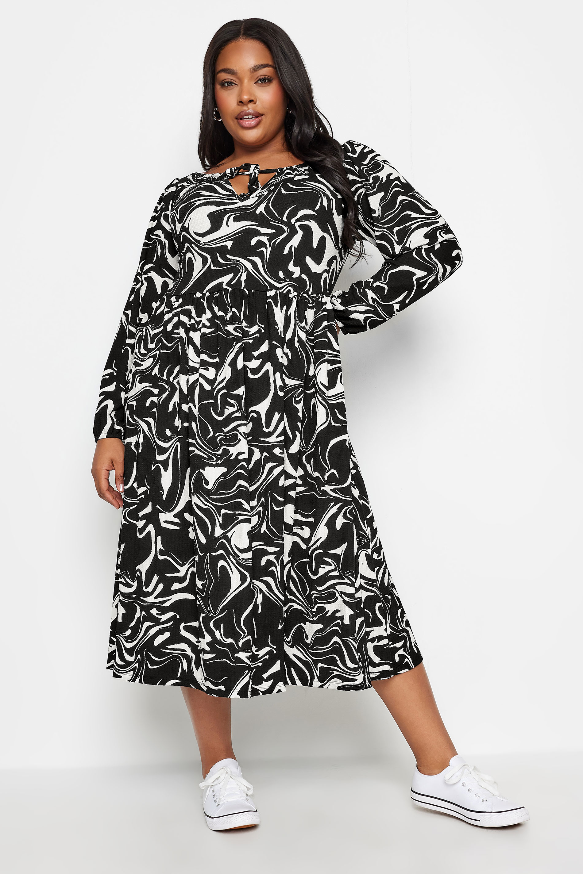 YOURS Plus Size Black Abstract Print Midaxi Dress | Yours Clothing 1