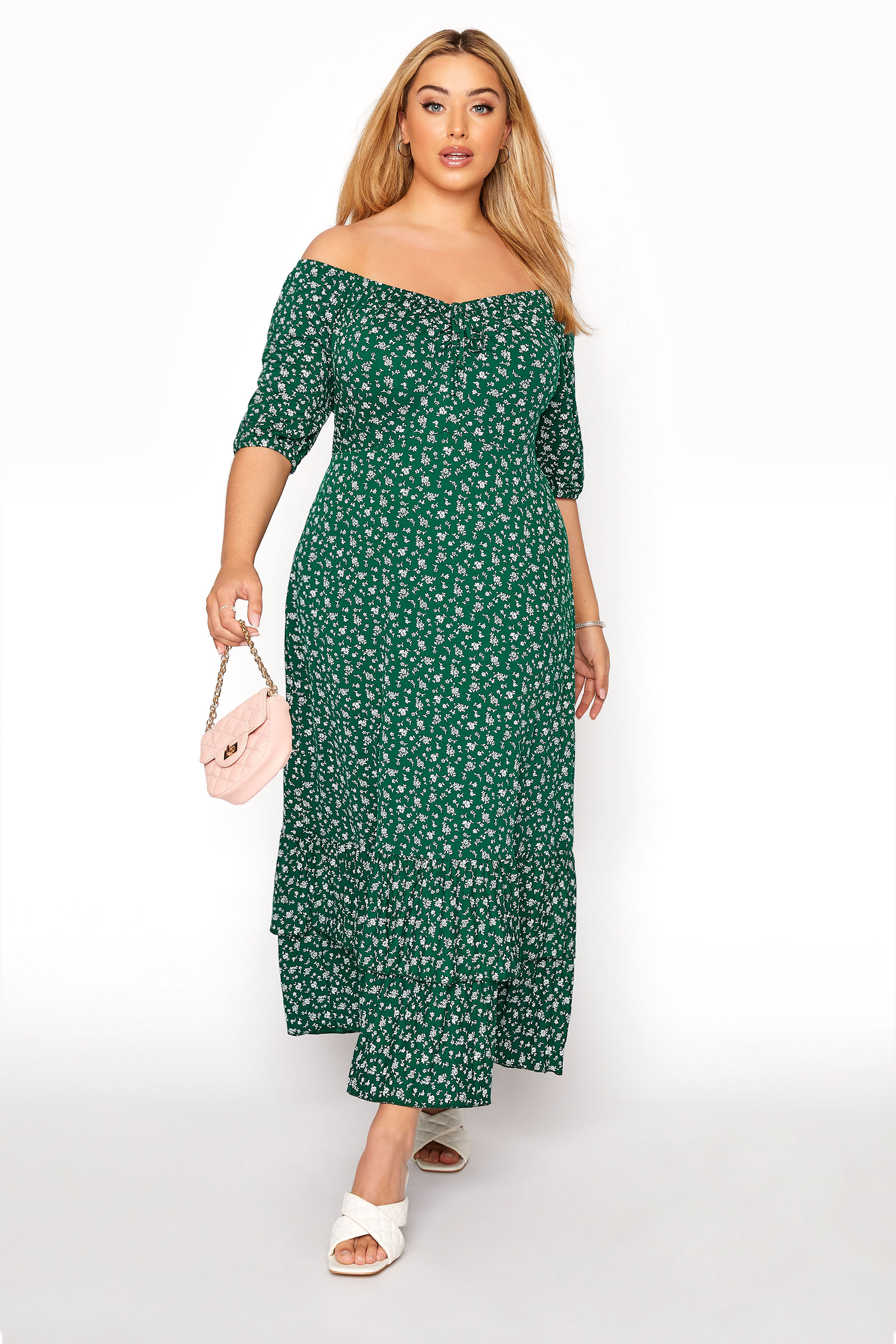 YOURS LONDON Green Ditsy Smock Maxi Dress