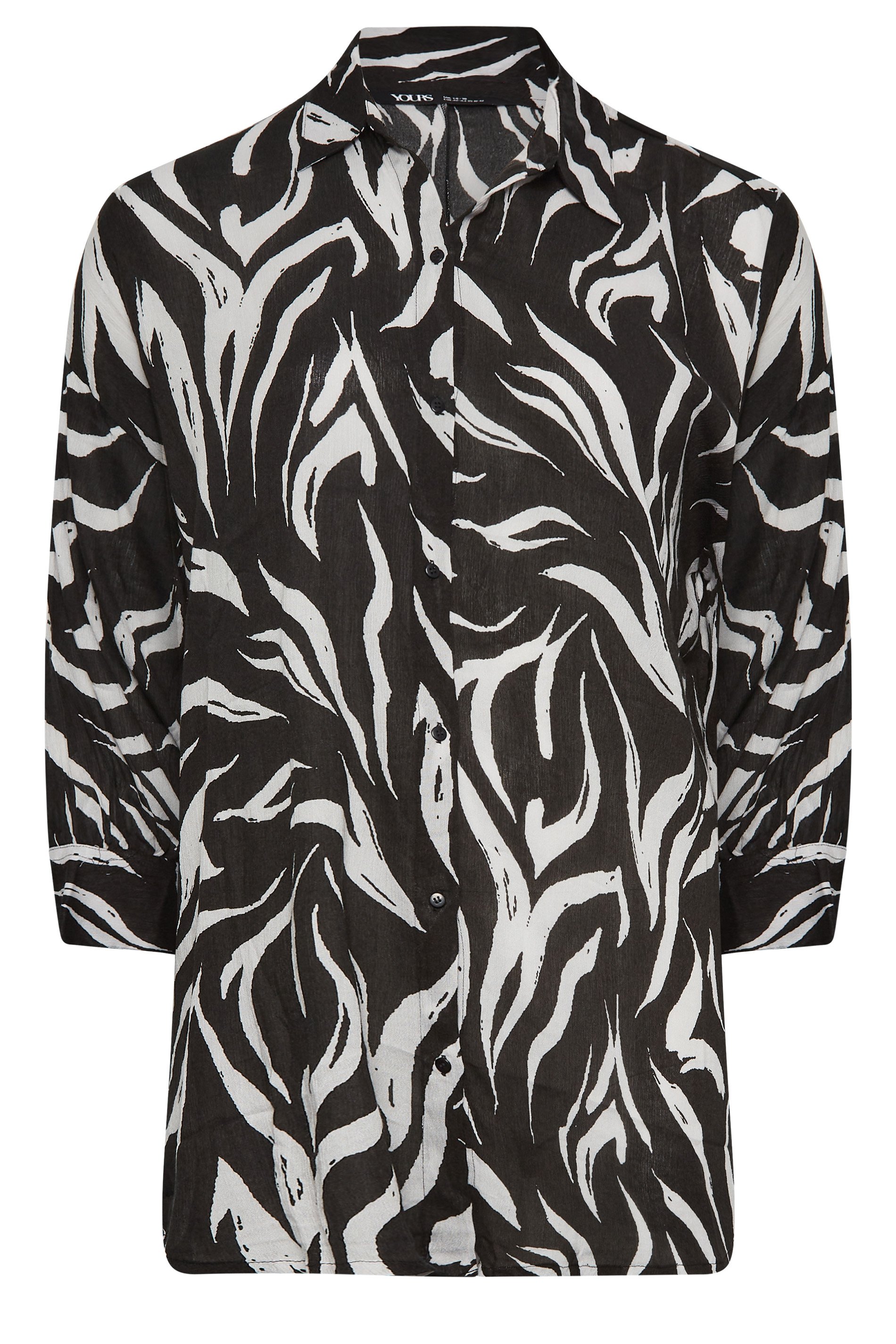 YOURS Plus Size Black Animal Print Crinkle Beach Shirt | Yours Clothing