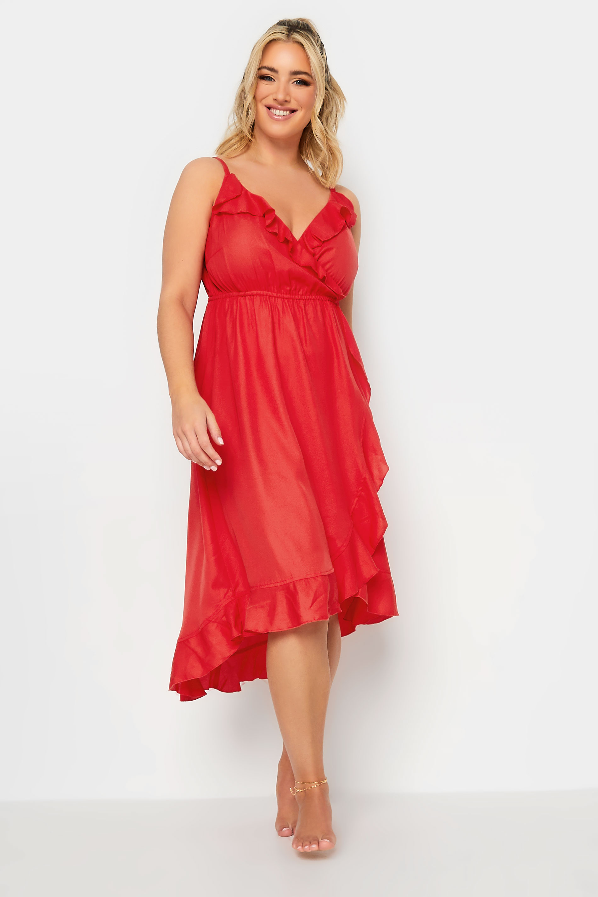 LIMITED COLLECTION Plus Size Red Frill Midaxi Wrap Dress | Yours Clothing  3