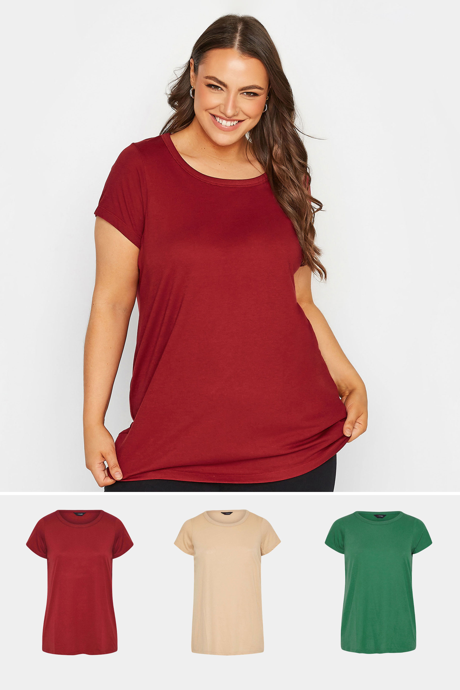 3 PACK Plus Size Red & Green T-Shirts | Yours Clothing 1