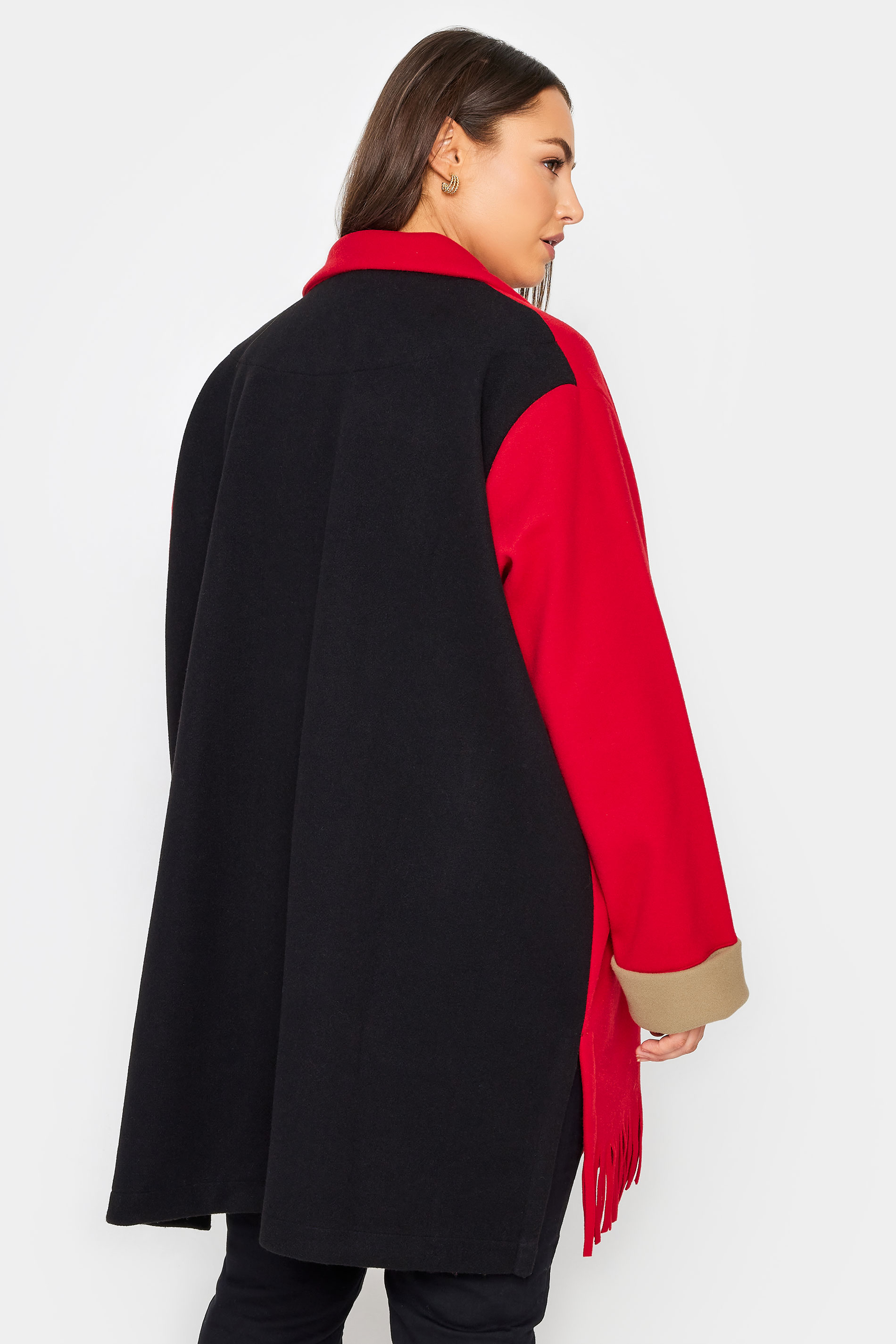 Evans Baptiste Red & Black Oversized Fringe Jacket 3