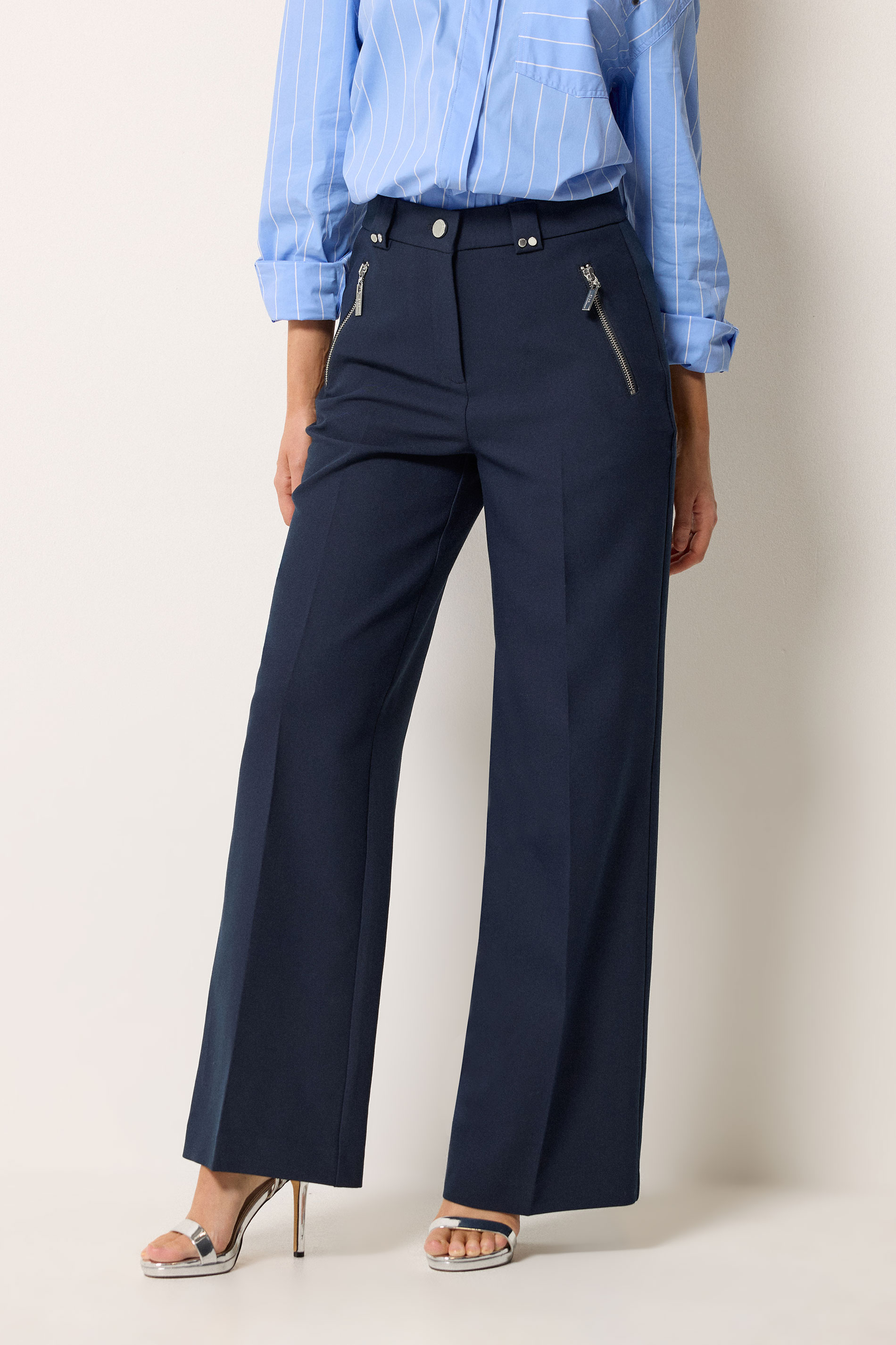 STAR Navy Blue Tailored Wide Leg Trousers | StarByJM 1