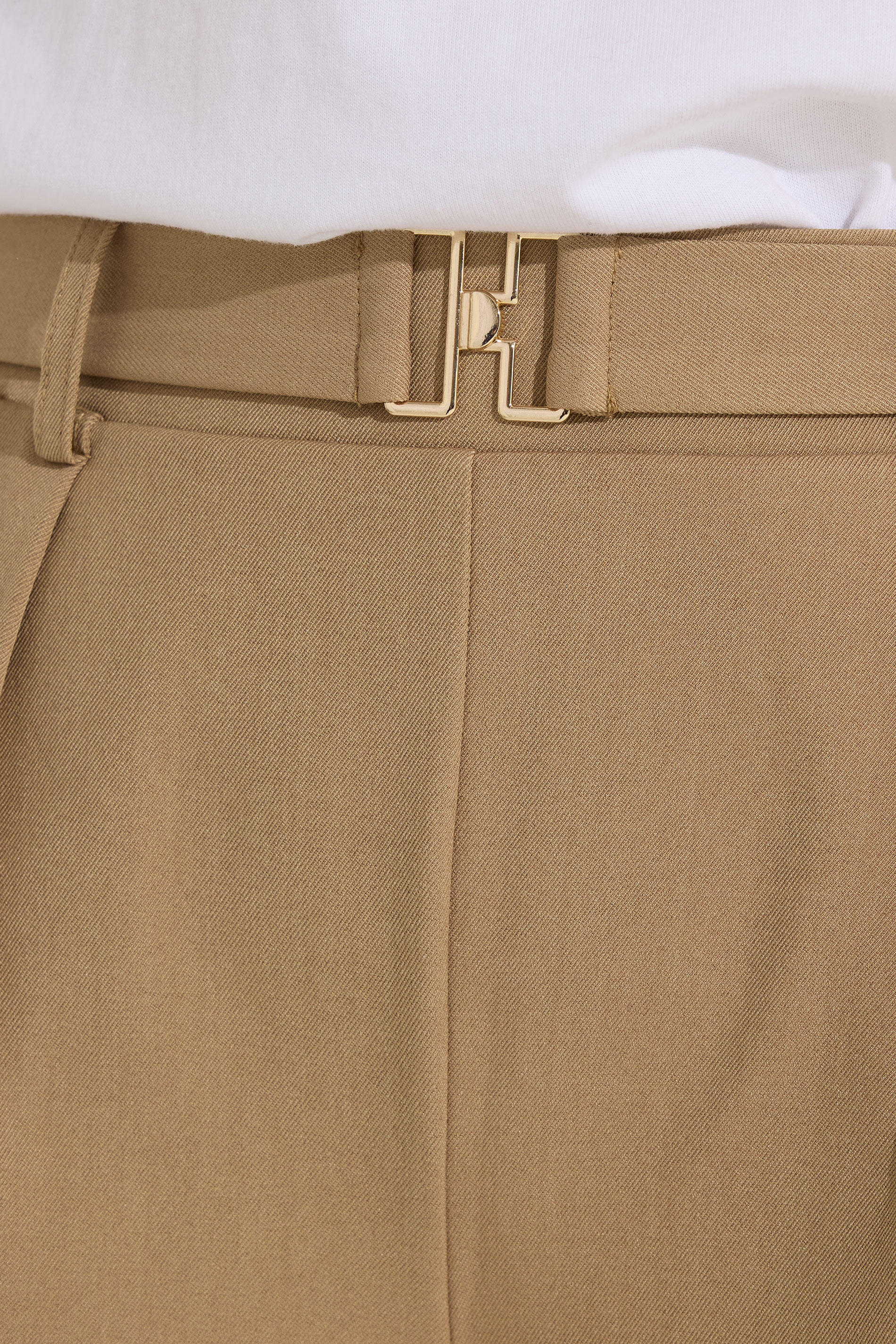 PixieGirl Petite Women's Natural Brown Buckle Wide Leg Trousers | PixieGirl 5
