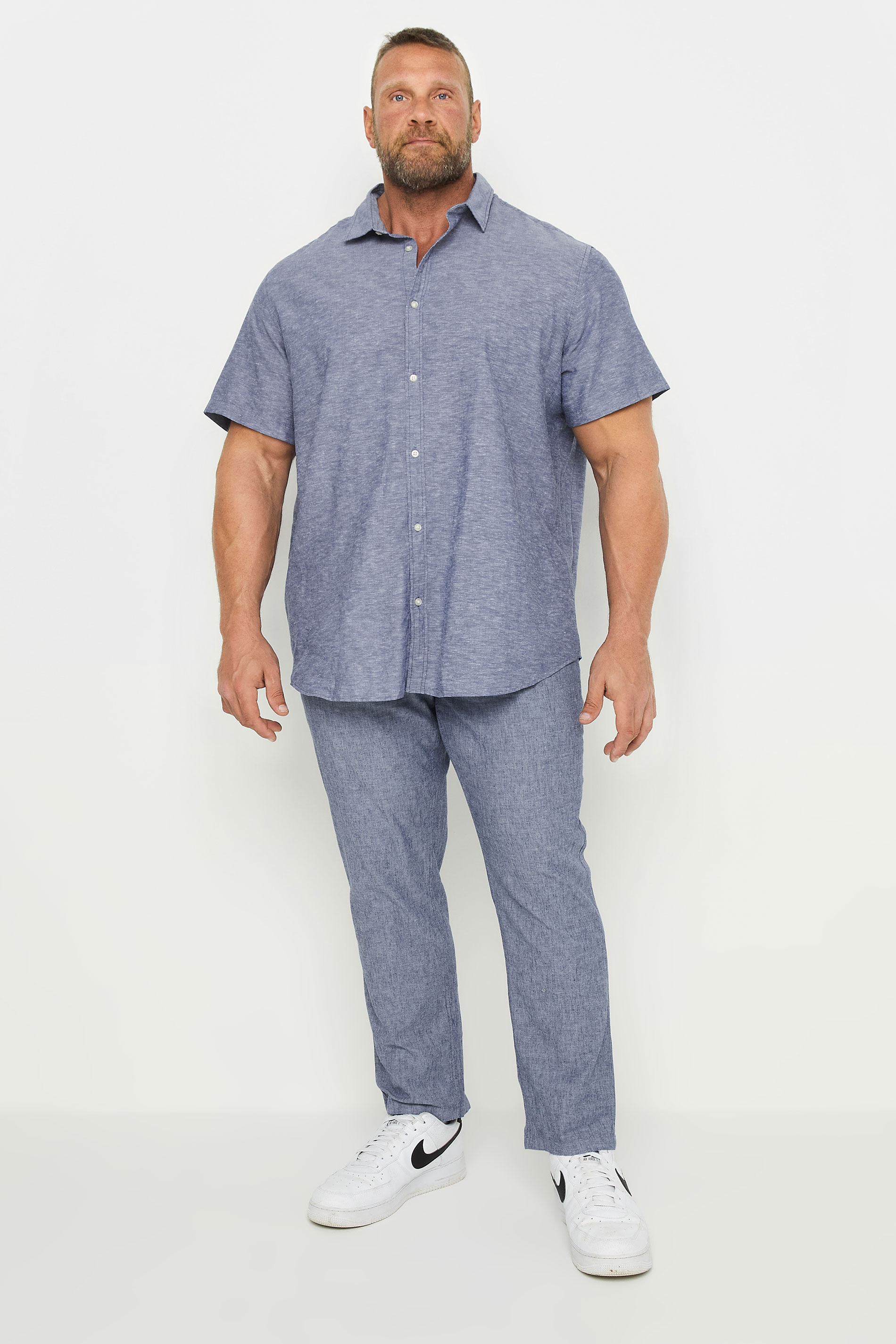 JACK & JONES Faded Denim Blue Short Sleeve Linen Shirt | BadRhino 2