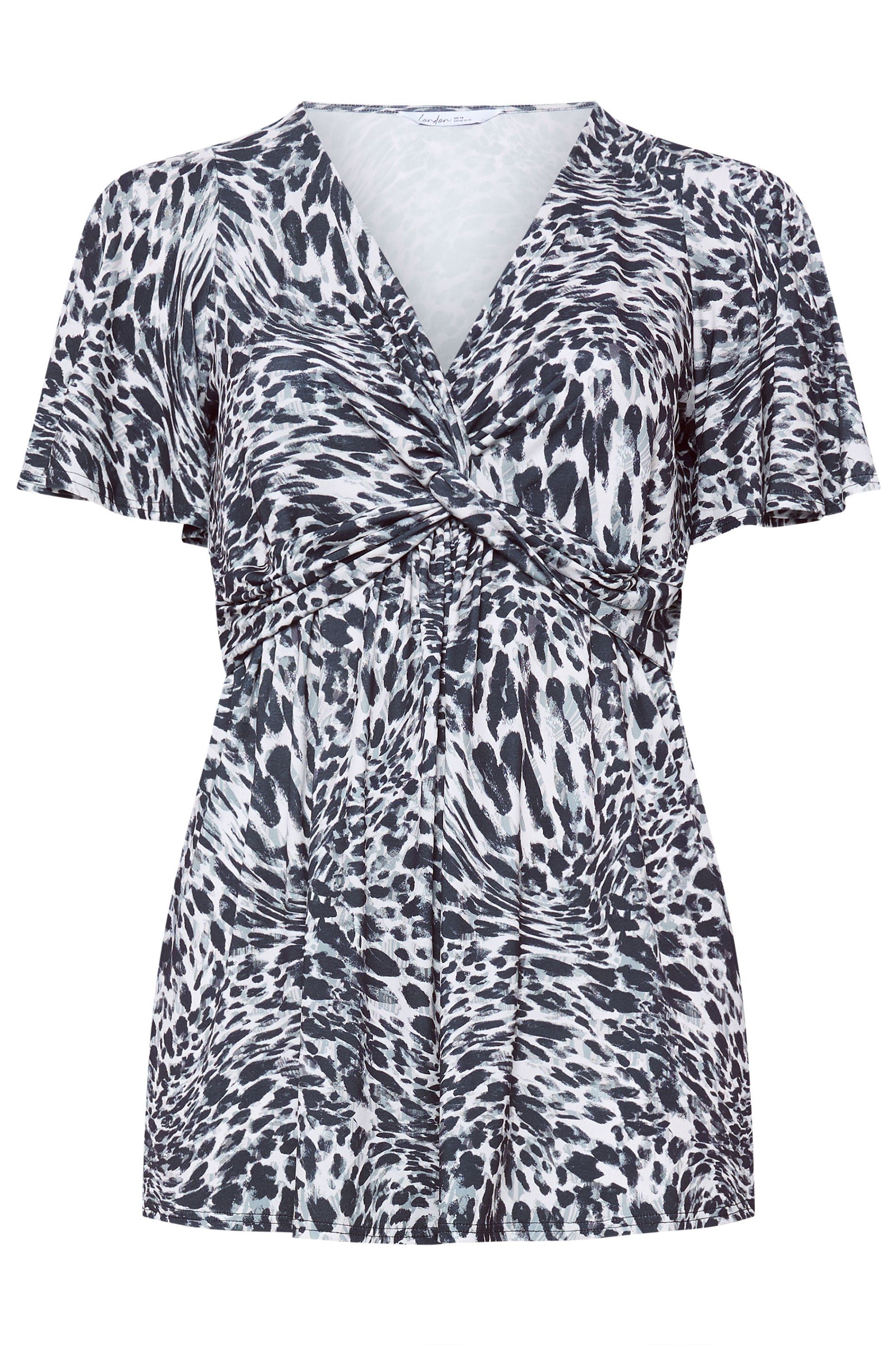 YOURS LONDON Plus Size Grey Animal Print Knot Detail Front Top | Yours Clothing 5