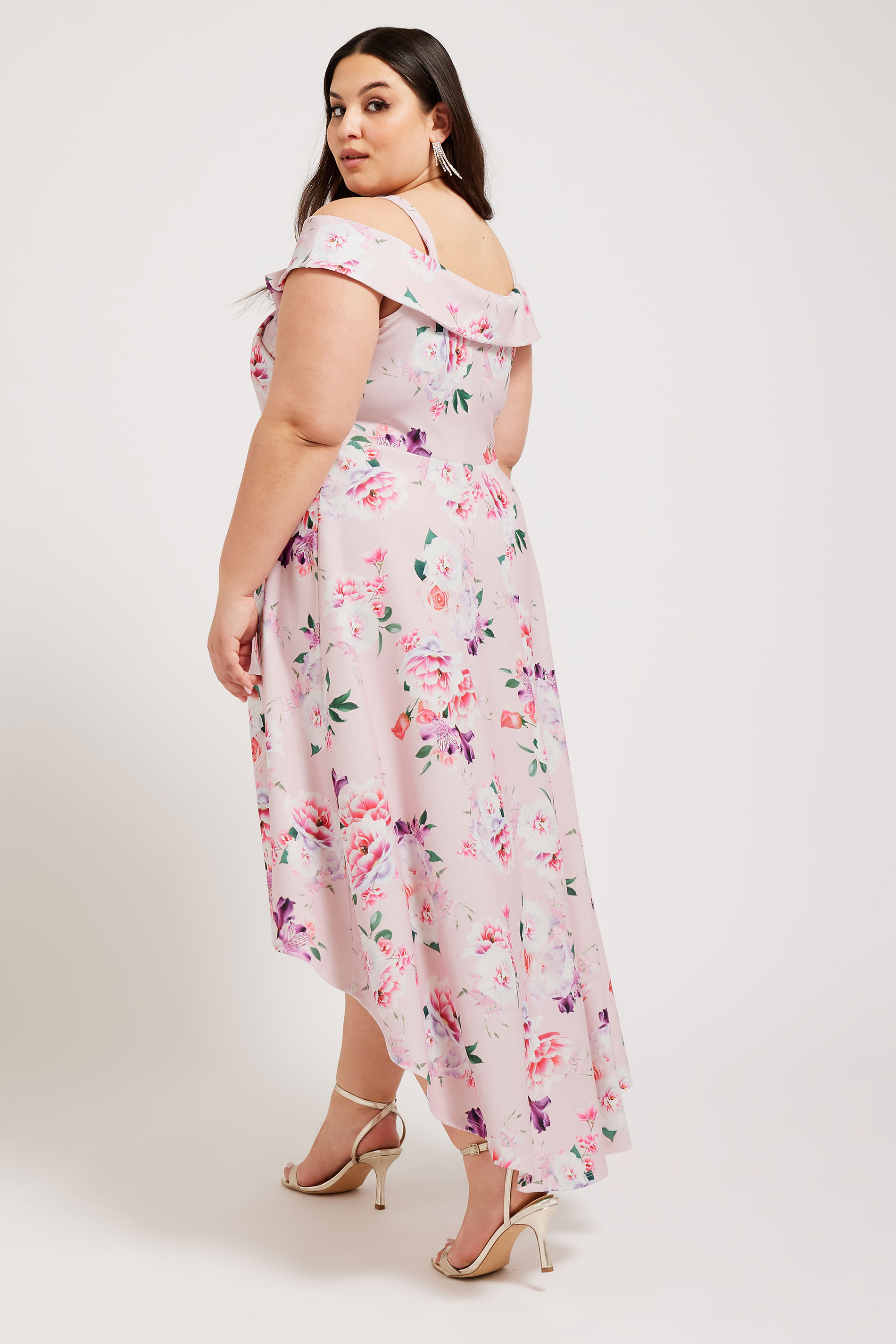 YOURS LONDON Plus Size Pink Floral Print Bardot Dress | Yours Clothing 3