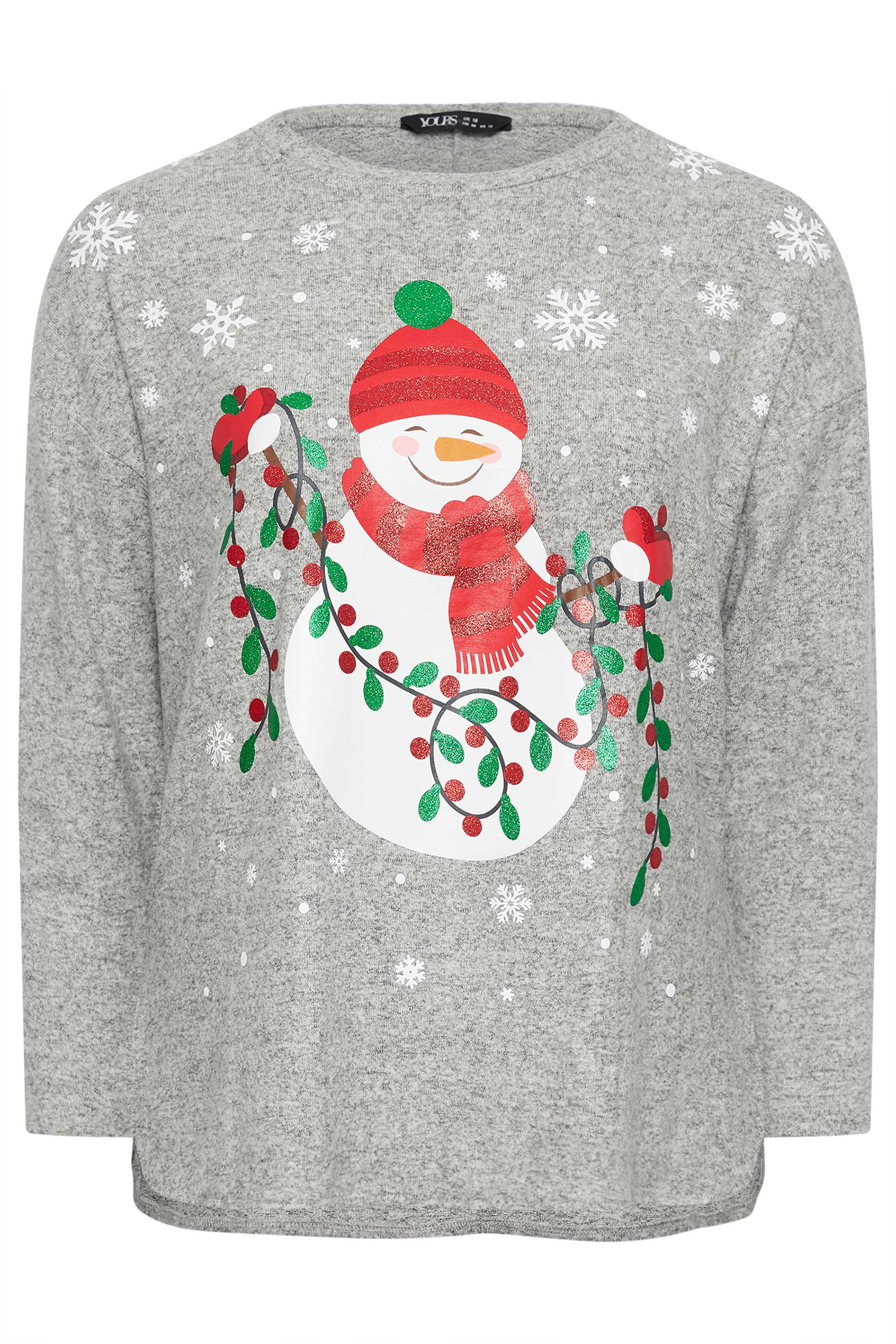 YOURS Plus Size Grey Snowman Print Soft Touch Christmas Jumper