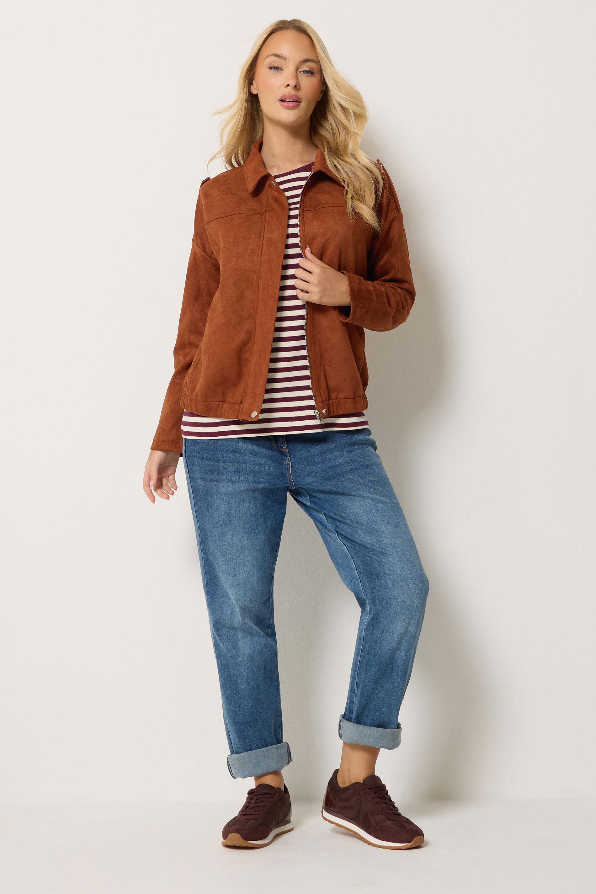 M&Co Rust Brown Faux Suede Bomber Jacket | M&Co 1