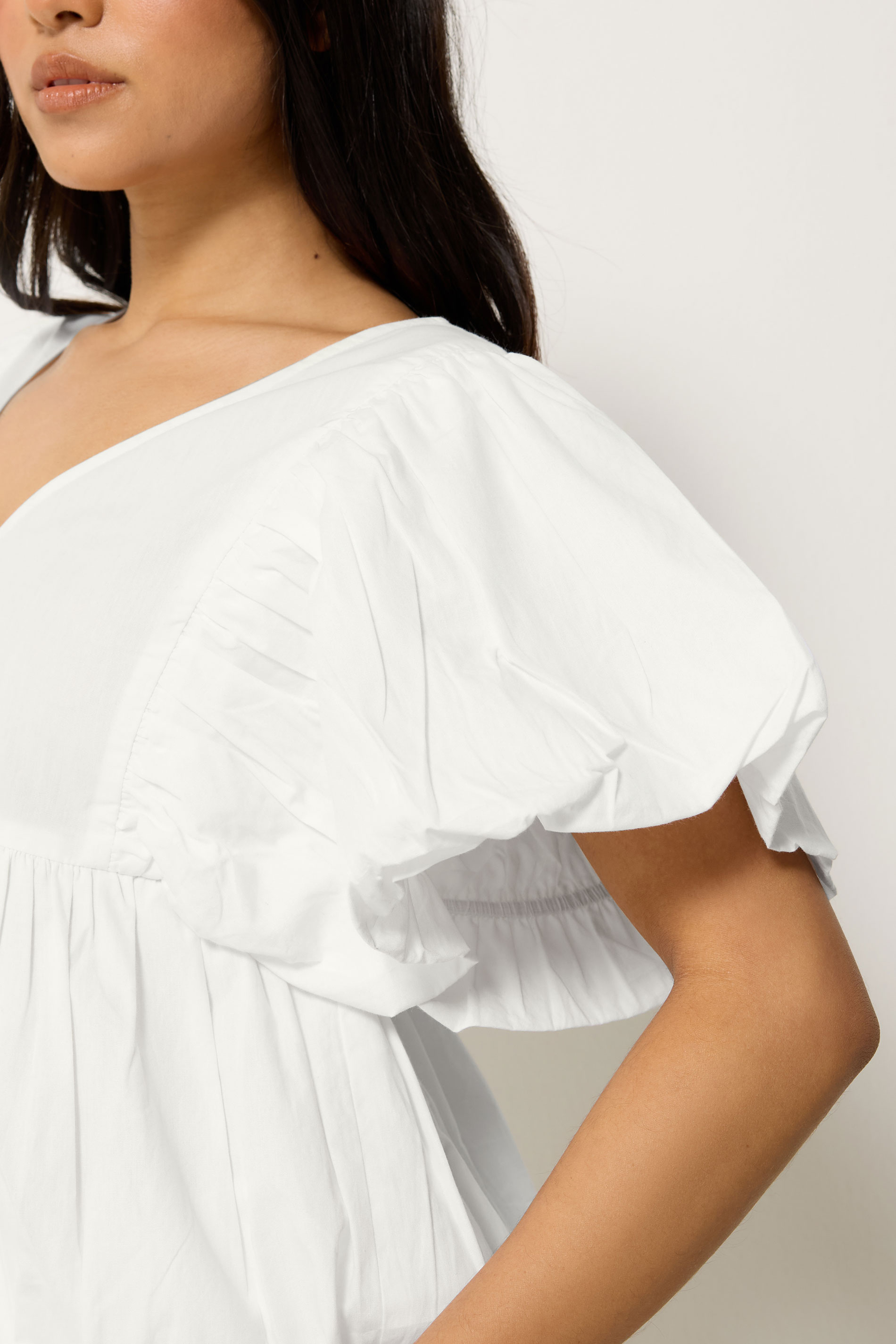 PixieGirl Petite Women's White Cotton Puff Sleeve Top | PixieGirl 4