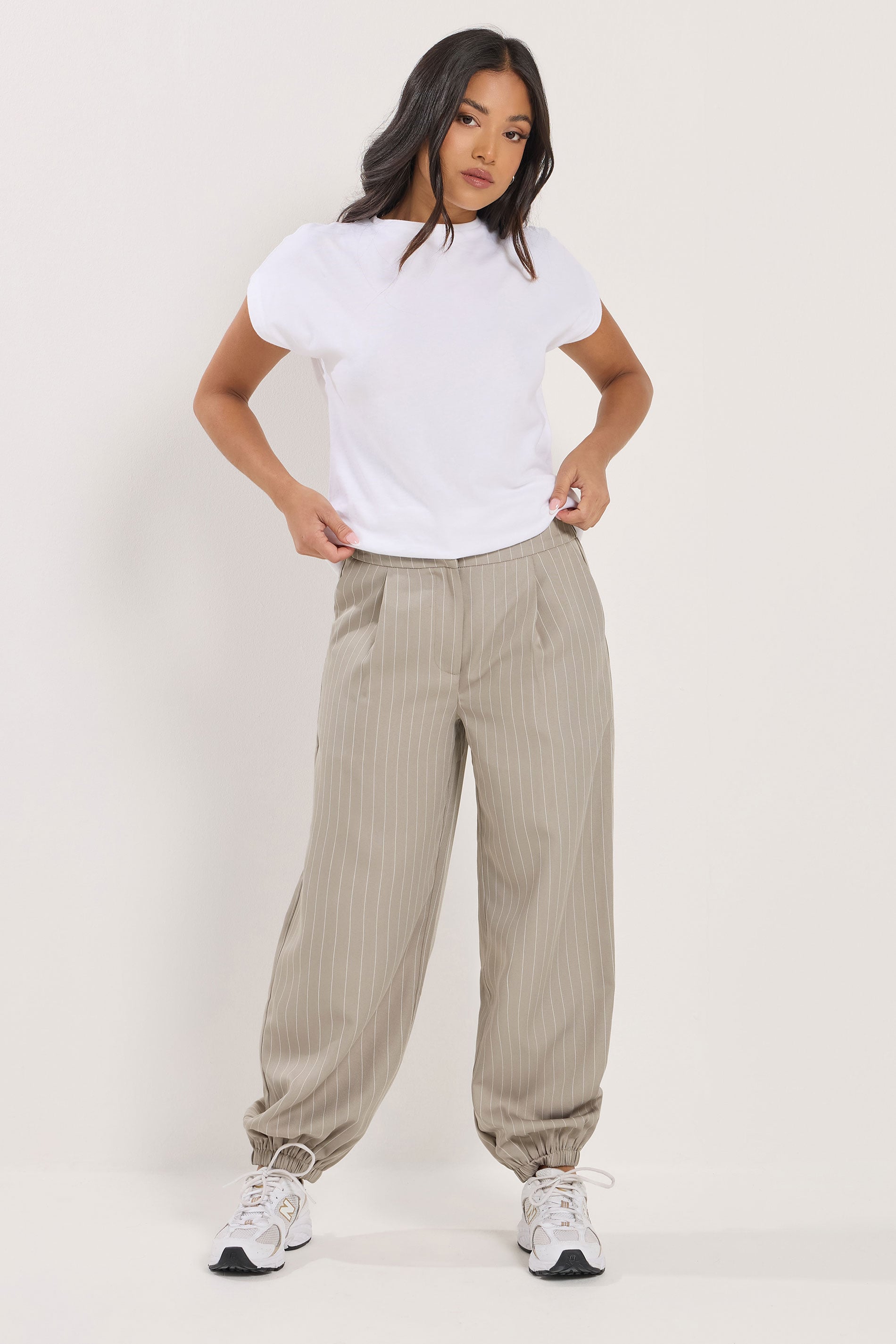 PixieGirl Petite Women's Grey Pinstripe Balloon Trousers | PixieGirl 3