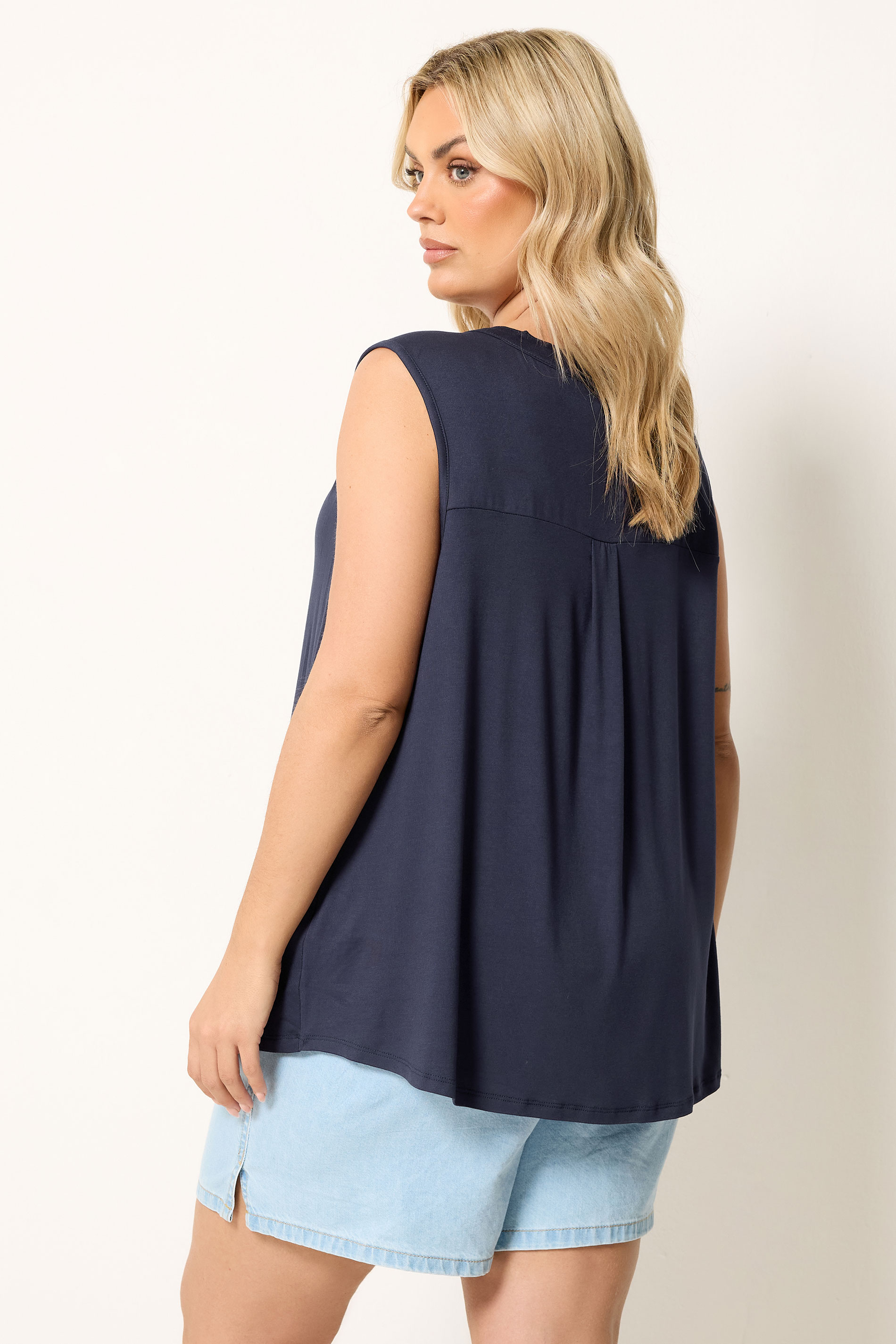 YOURS Plus Size Blue Notch Neck Vest Top | Yours Clothing 2