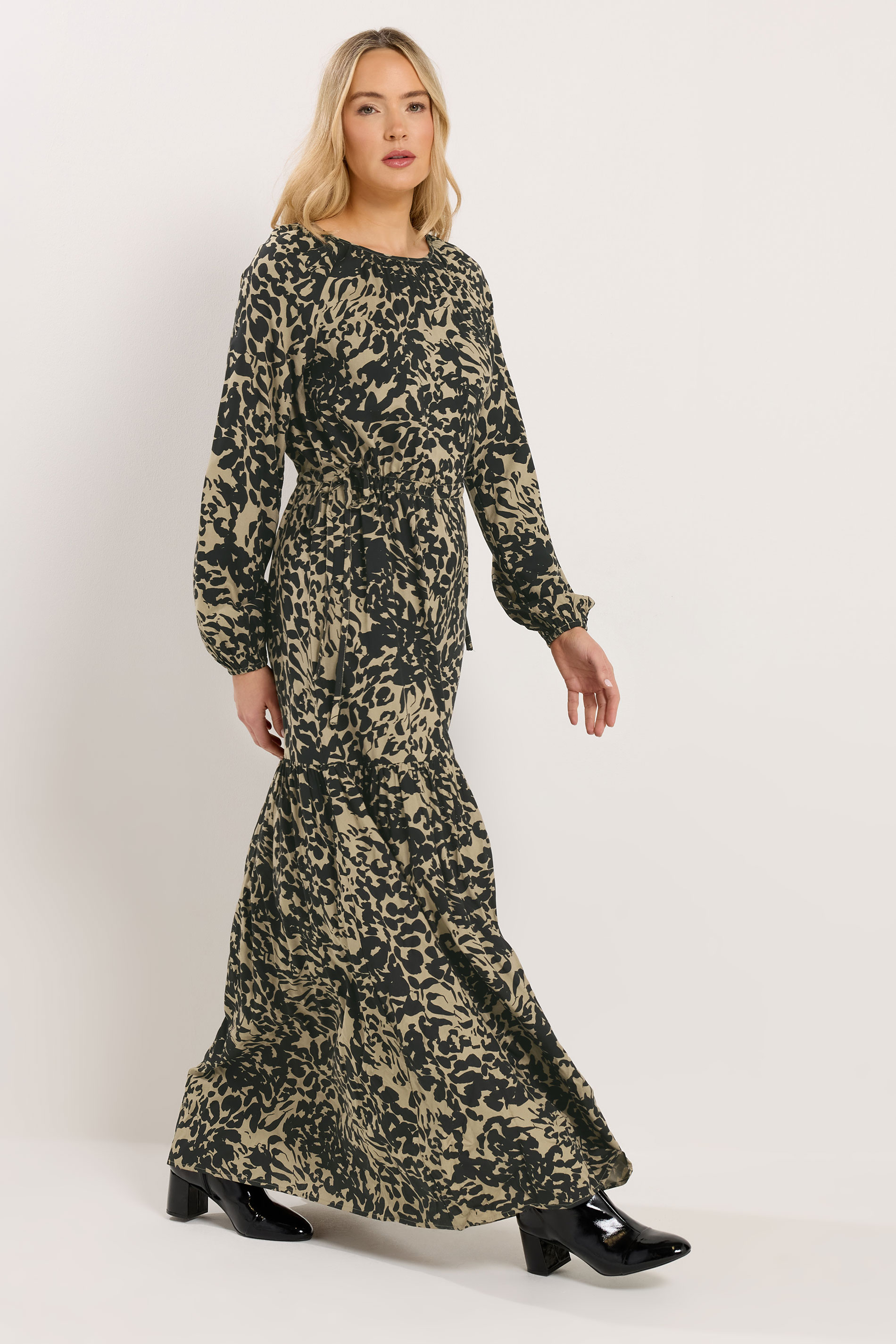 LTS Tall Women's Black Abstract Tie Waist Maxi Dress | Long Tall Sally 1