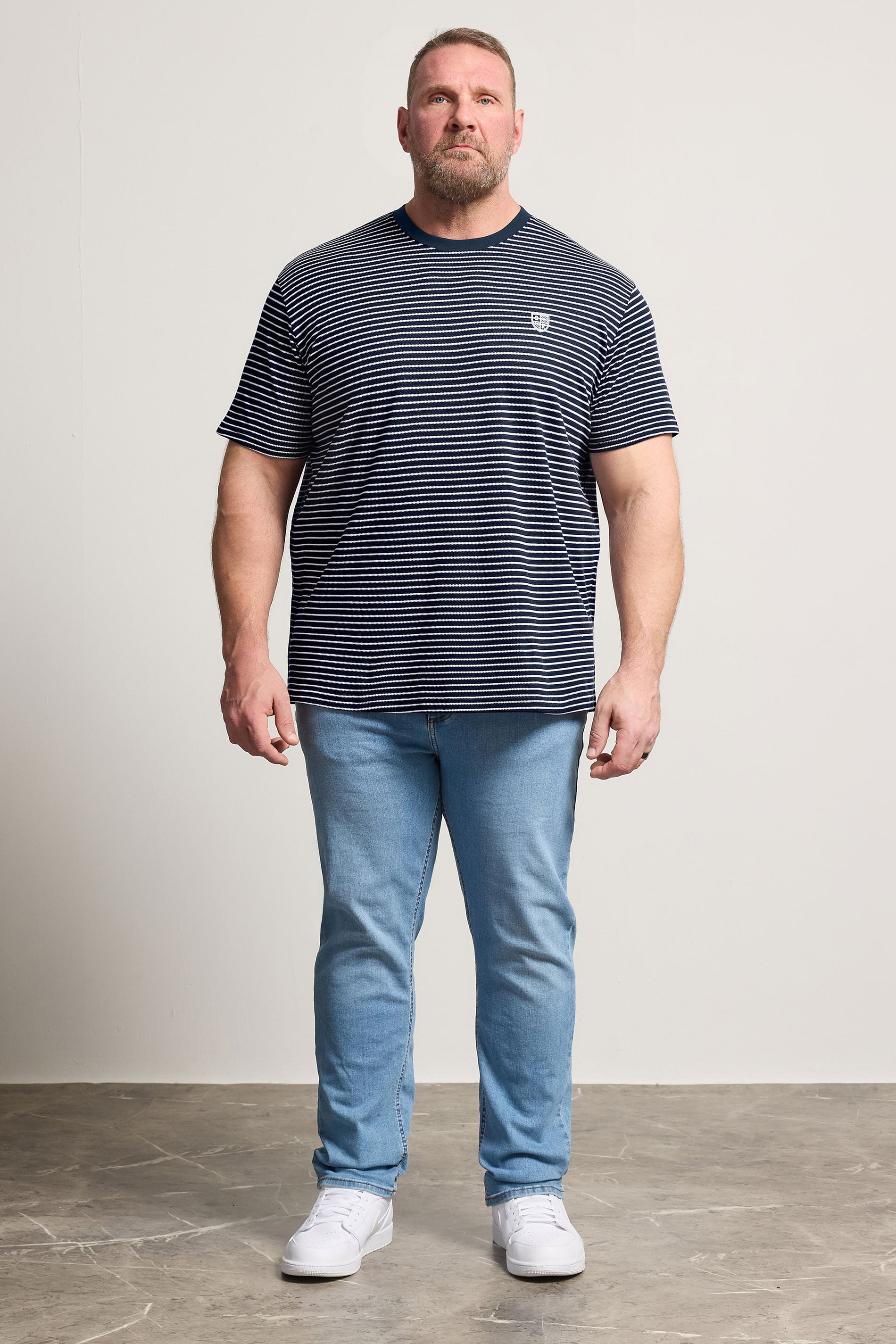 BadRhino Big & Tall Navy Blue Stripe Pique T-Shirt | BadRhino 2