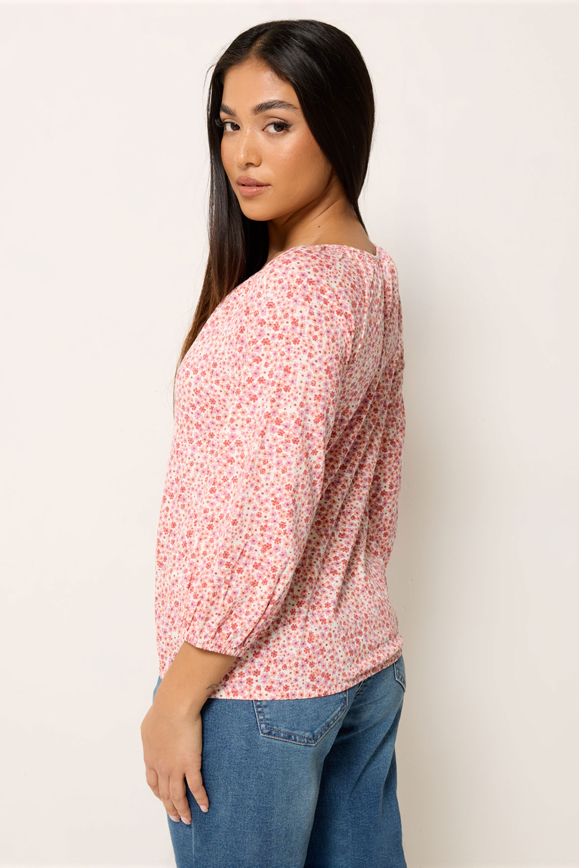 M&Co Petite Pink Floral Button Down Cotton Blouse | M&Co  2