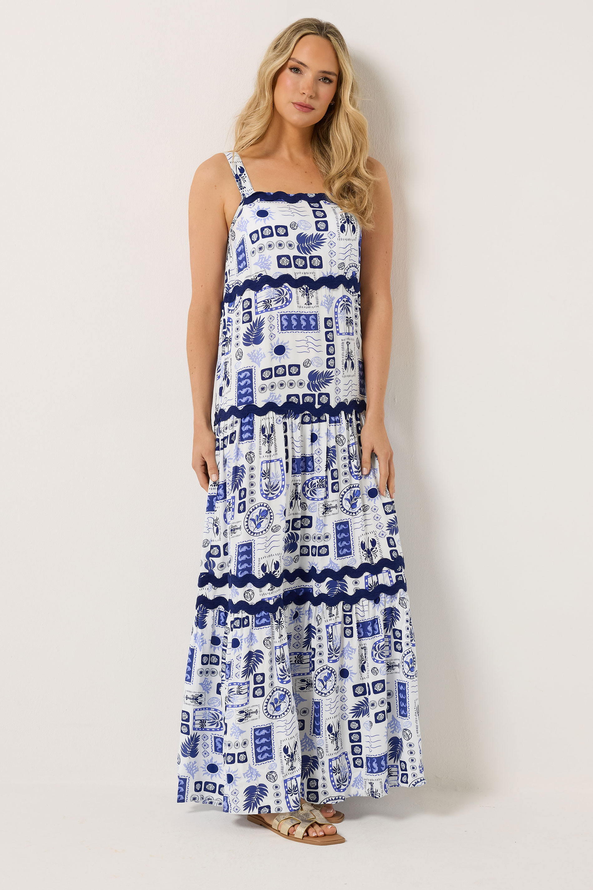 LTS Tall Women's Blue Postcard Print Maxi Dress | Long Tall Sally 3