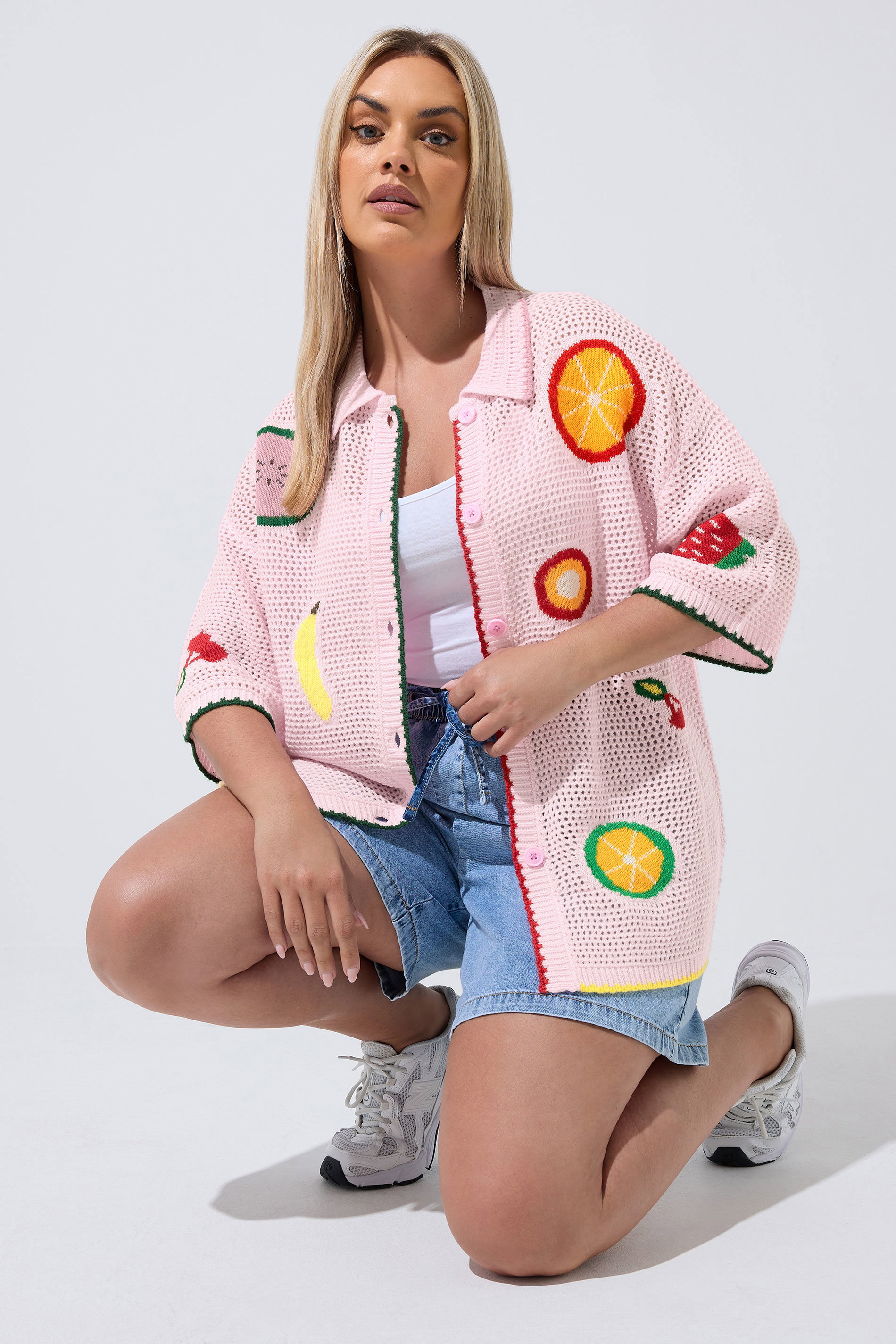 LIMITED COLLECTION Plus Size Pink Fruit Knitted Shirt | Yours Clothing 3