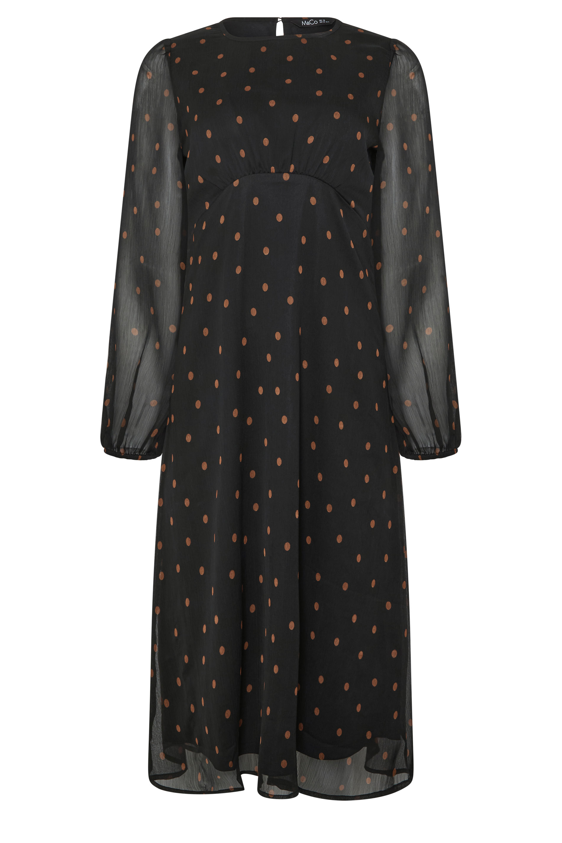 M&Co Black Spot Print Long Sleeve Chiffon Dress | M&Co 5