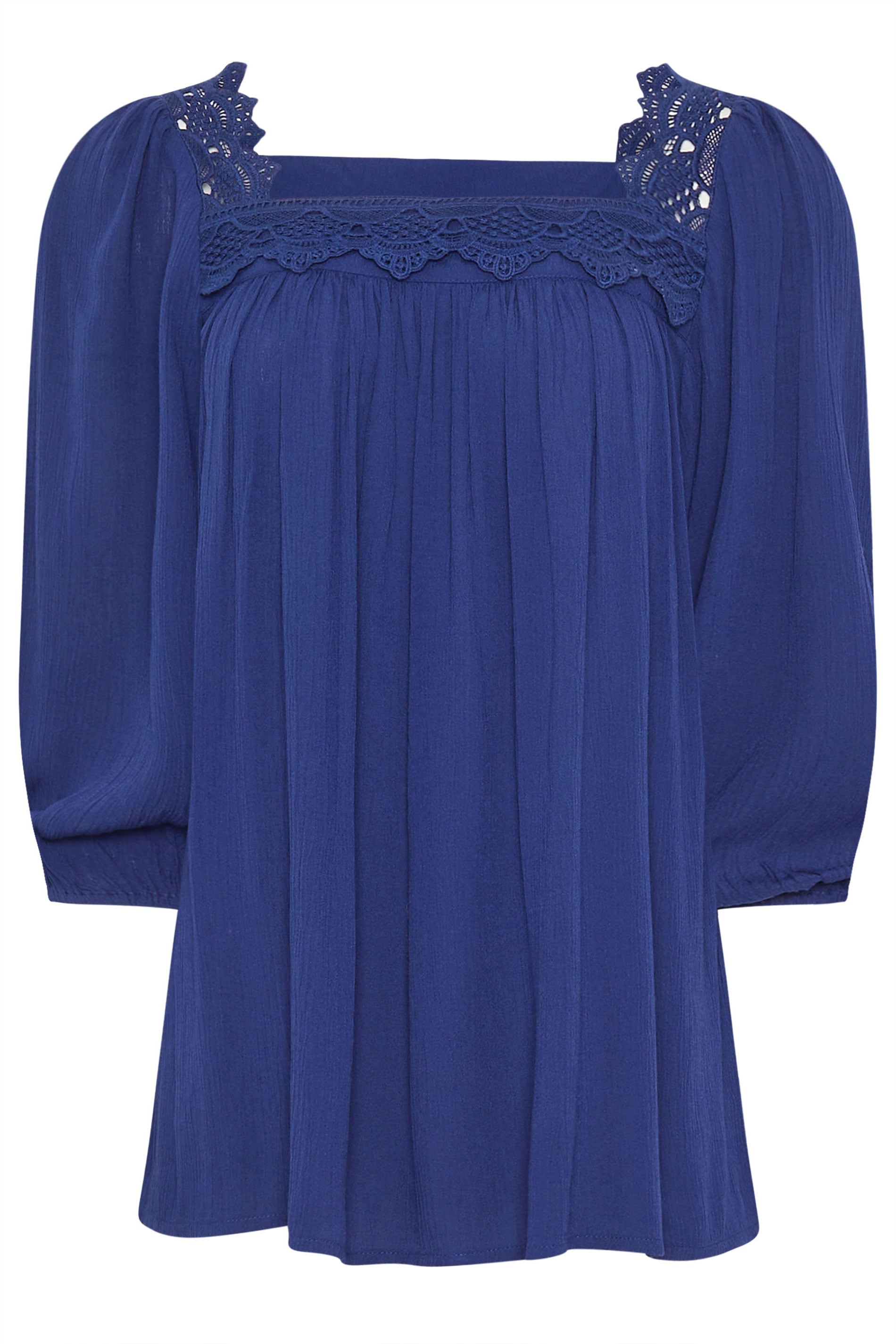 LTS Tall Women's Blue Square Neck Textured Top | Long Tall Sally 5